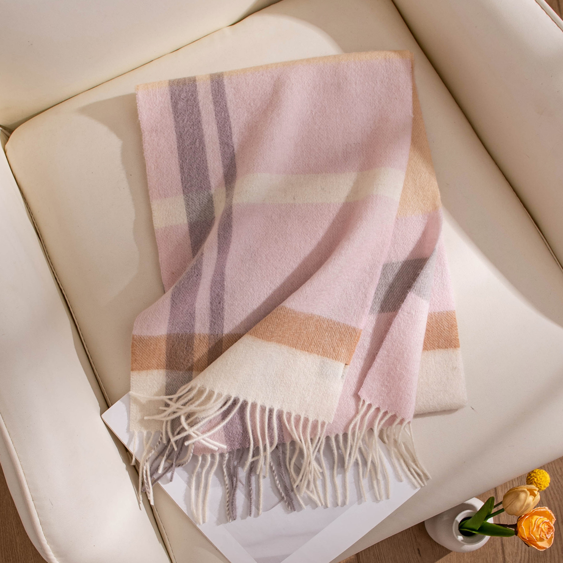 The 100% Wool Plaid Fringe Scarf - Image 2