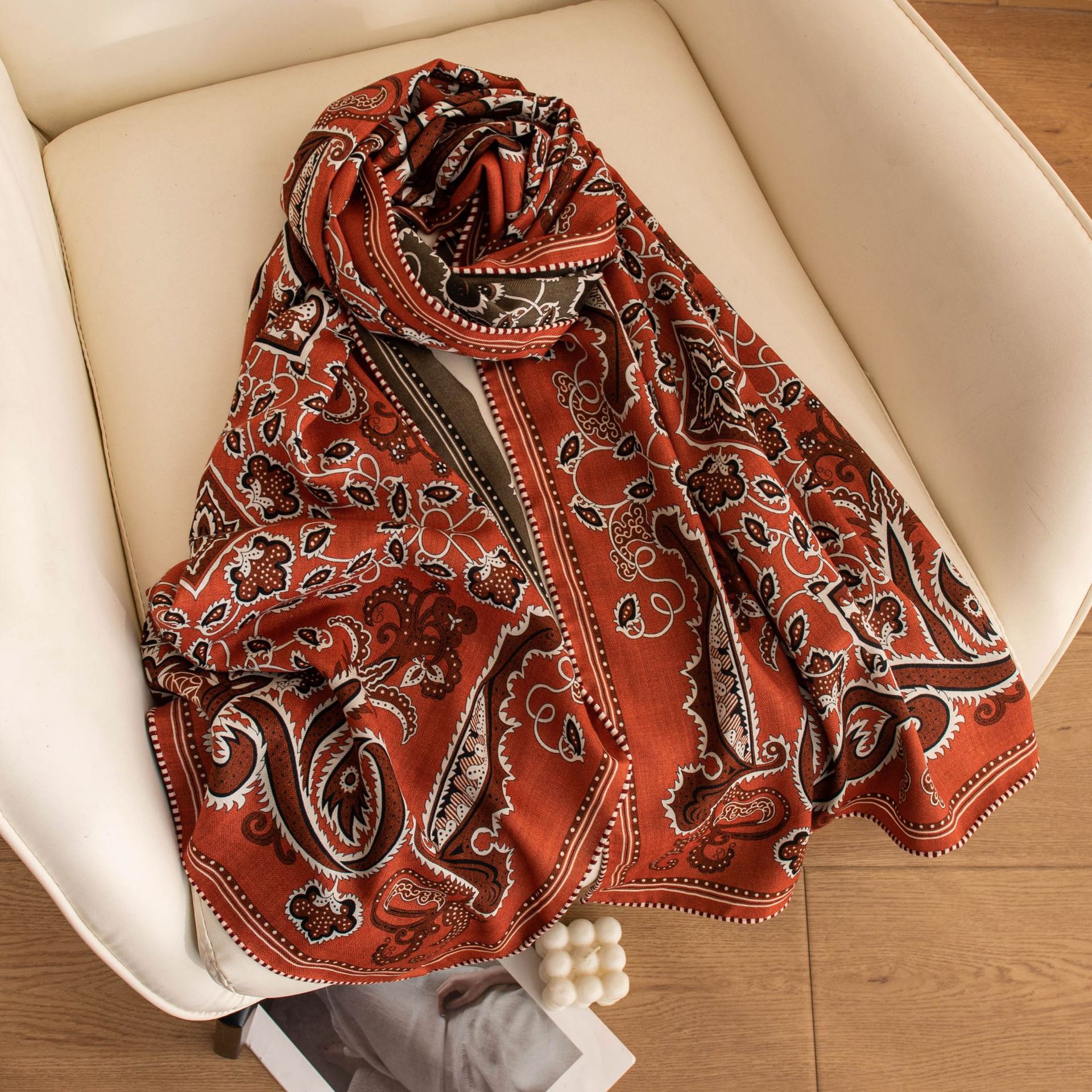 The Red Silk Wool Blend Shawl with Gift Box - Image 3