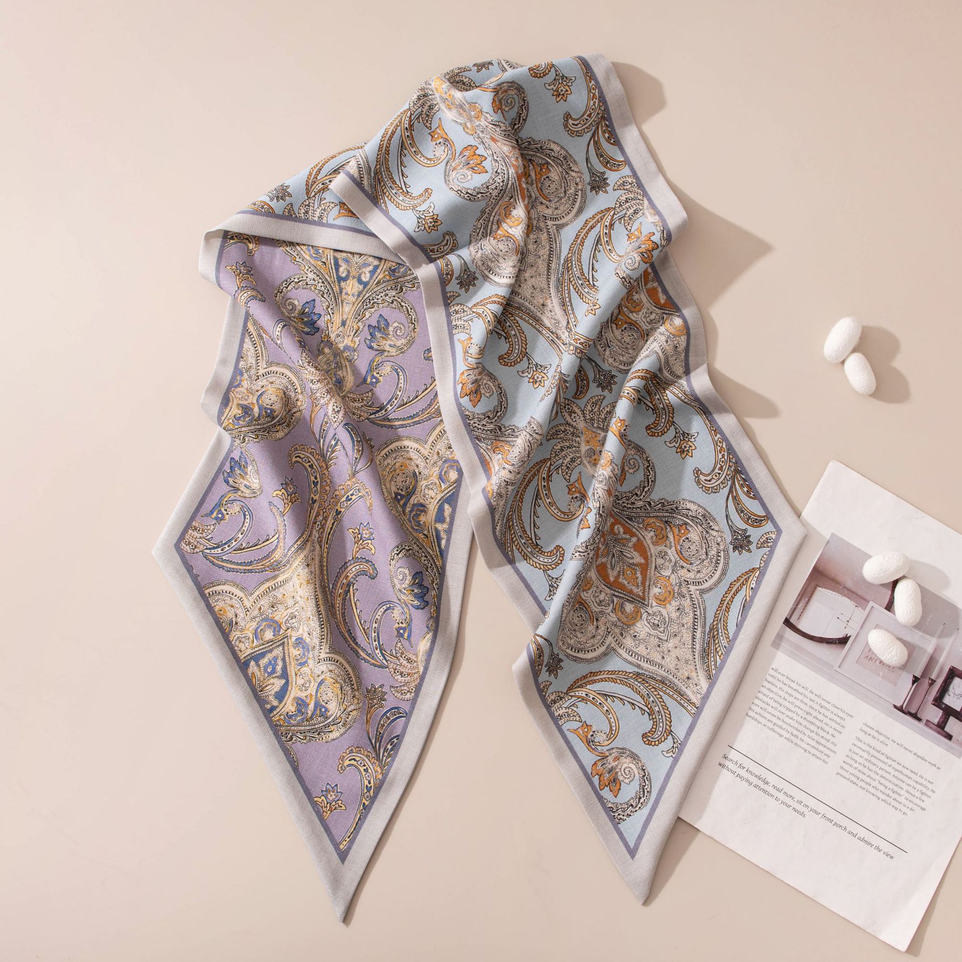 The Blue Purple Double-Sided Silk Wool Scarf - Image 2