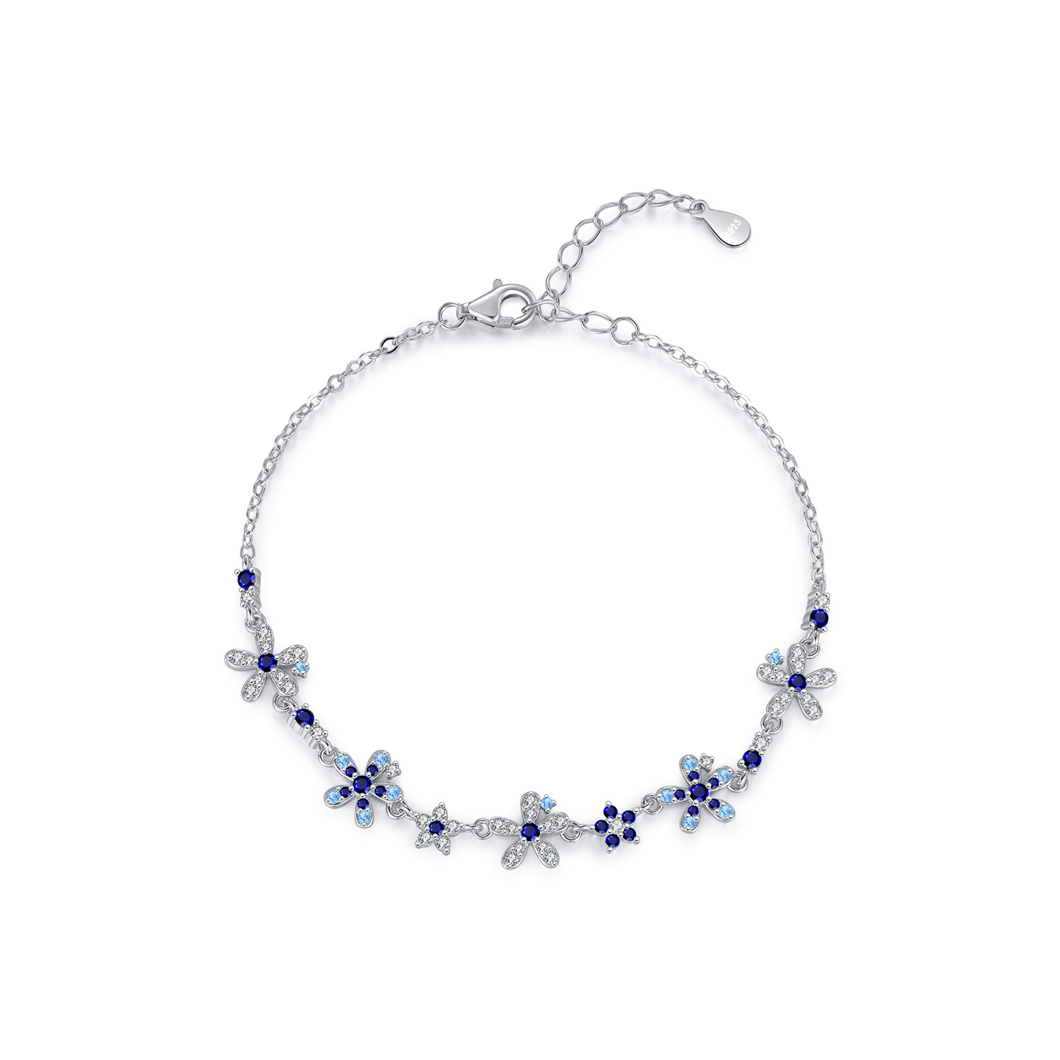 The S925 Sterling Silver Gradient Blue Flower Bracelet - Image 5