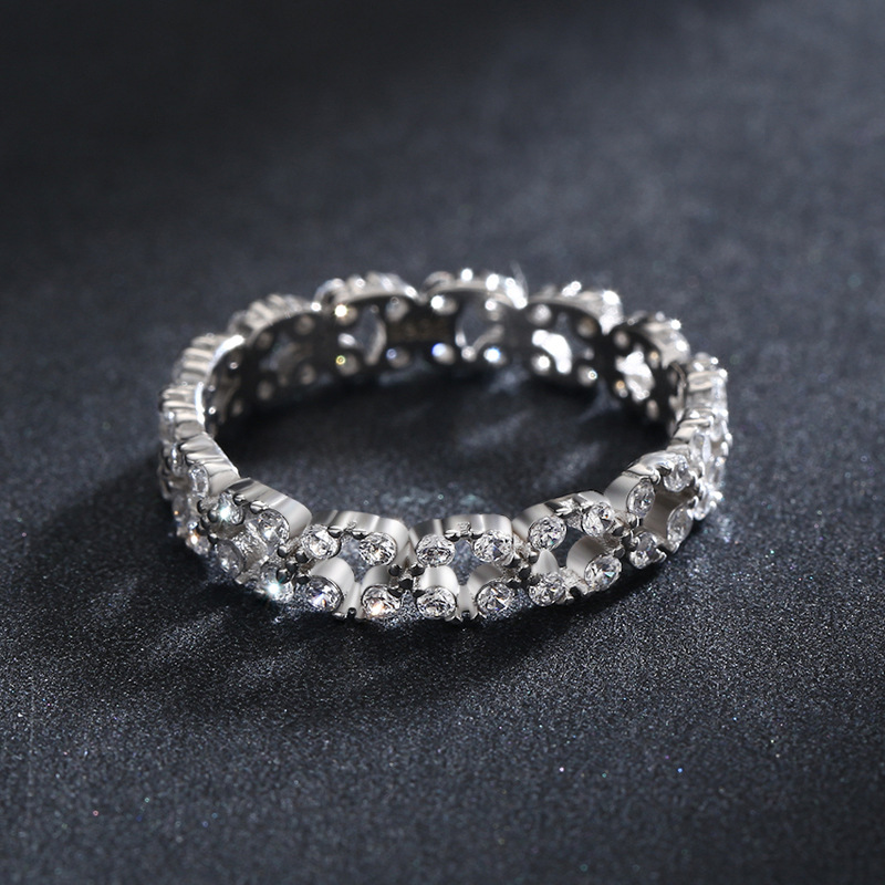 The S925 Sterling Silver Geometric Full Diamond Ring - Image 4