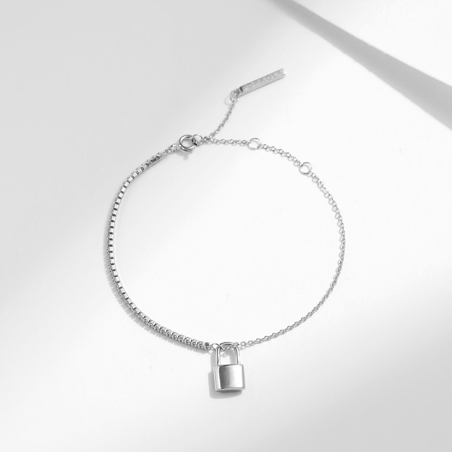 The Sterling Silver Diamond Chain Bracelet with Lock Clasp - Image 4