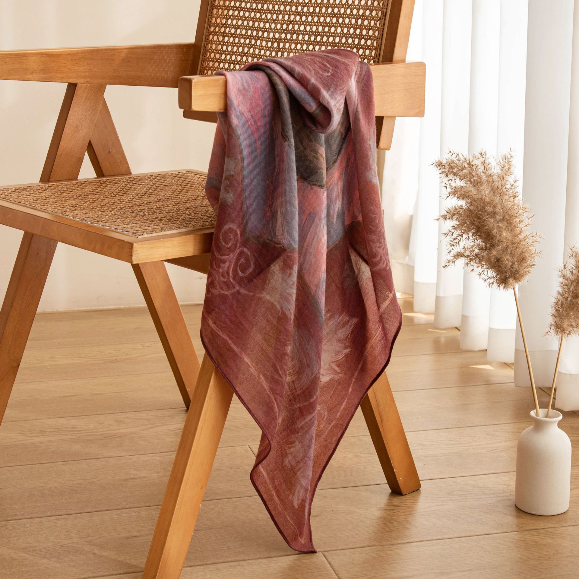 The Lightweight Wool Square Scarf with Print - Image 4