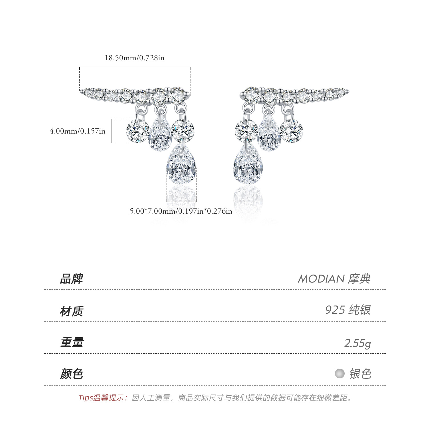 The S925 Sterling Silver Drop Earrings with Diamond Accents - Image 3