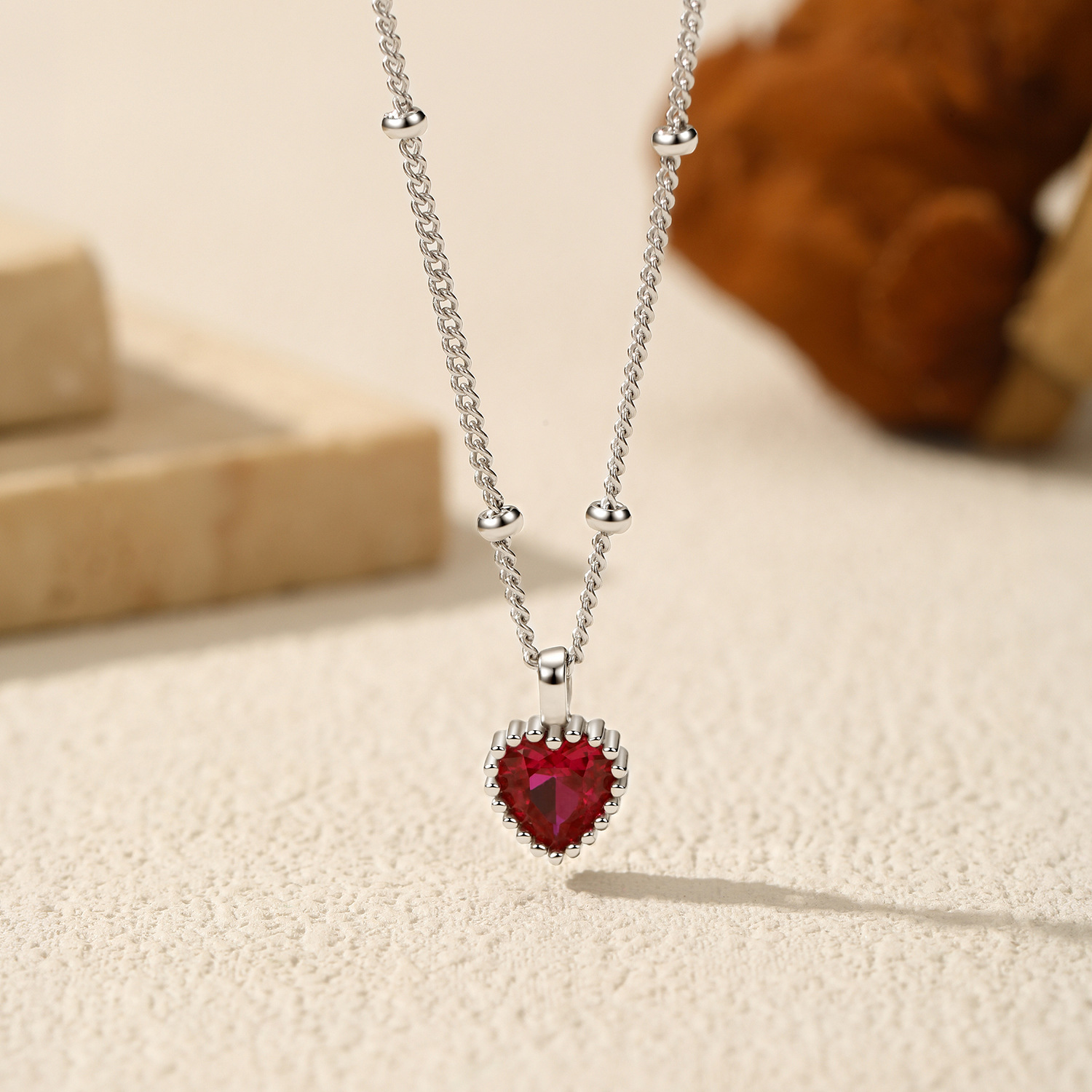 The S925 Sterling Silver Red Heart Pendant Necklace - Image 4