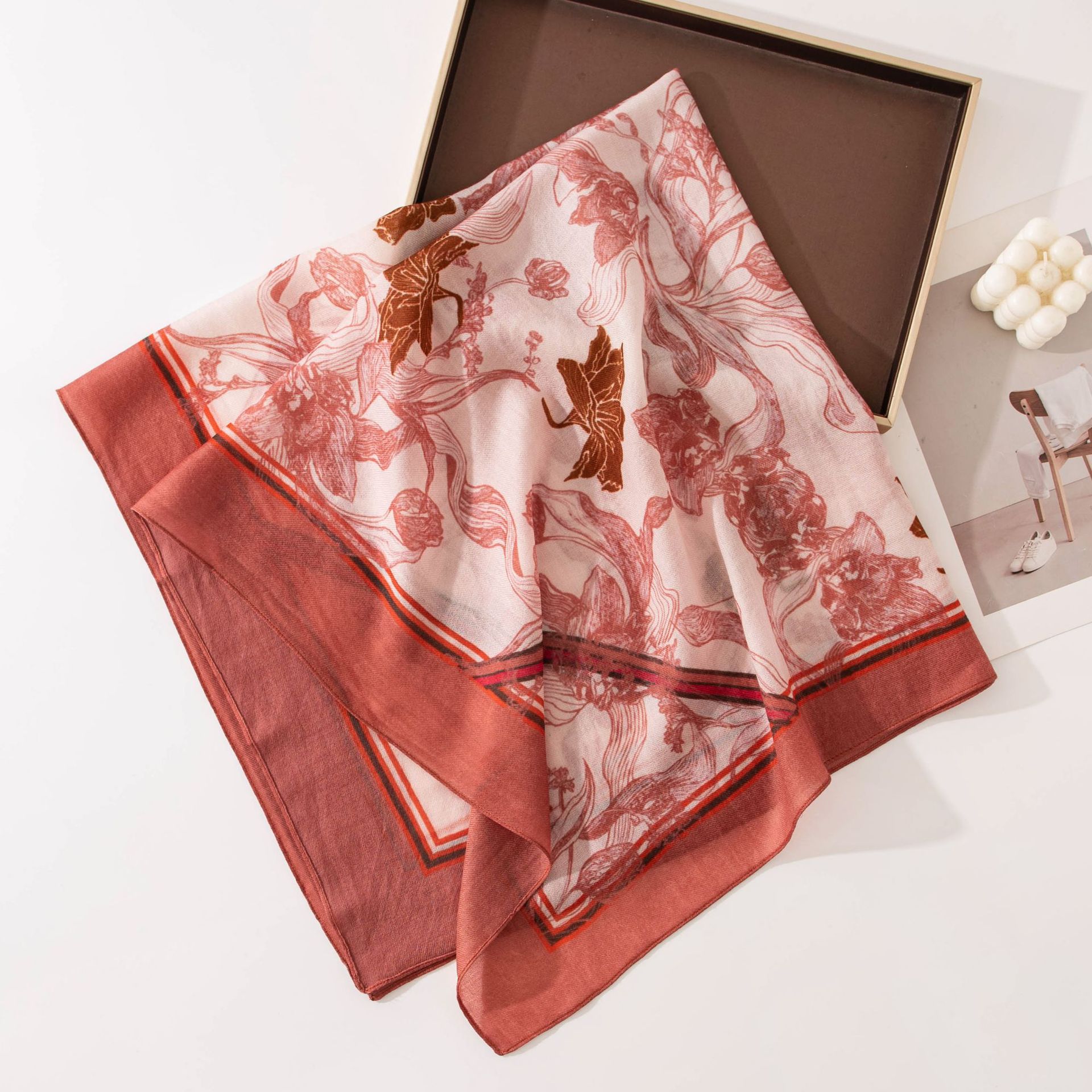 The Floral Print Water-Soluble Wool Scarf - Image 4
