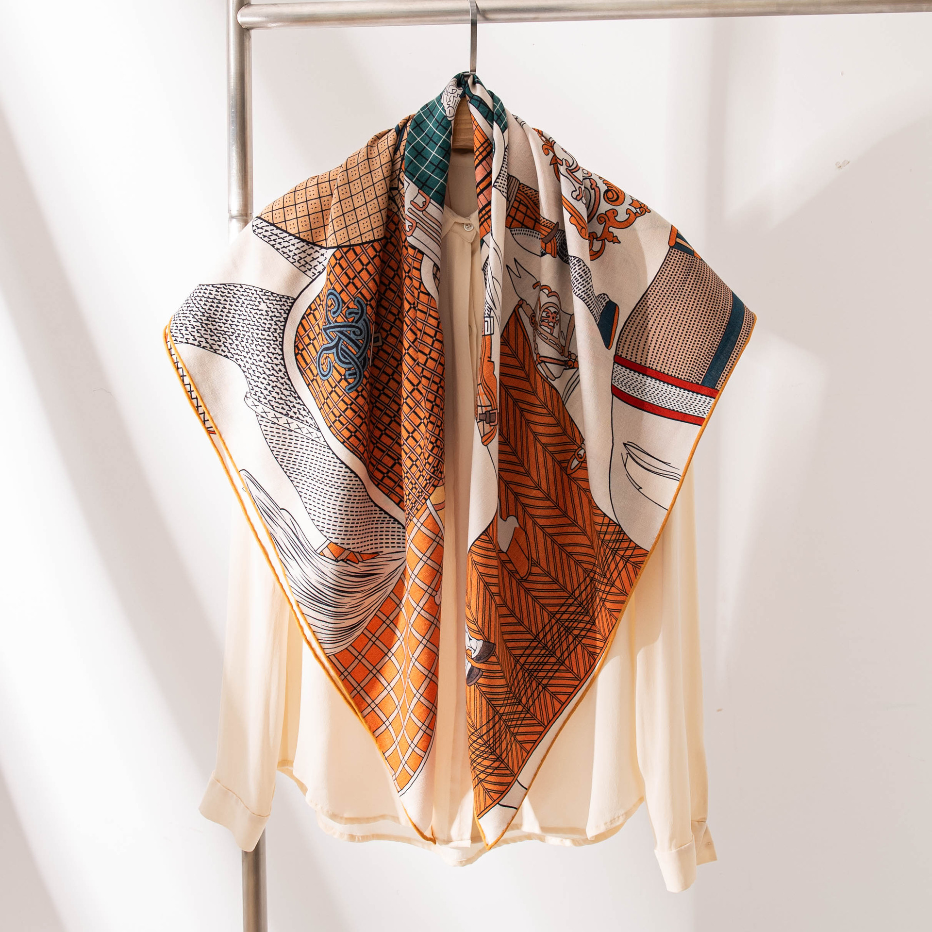 The Horse Print Silk Wool Shawl - Image 2