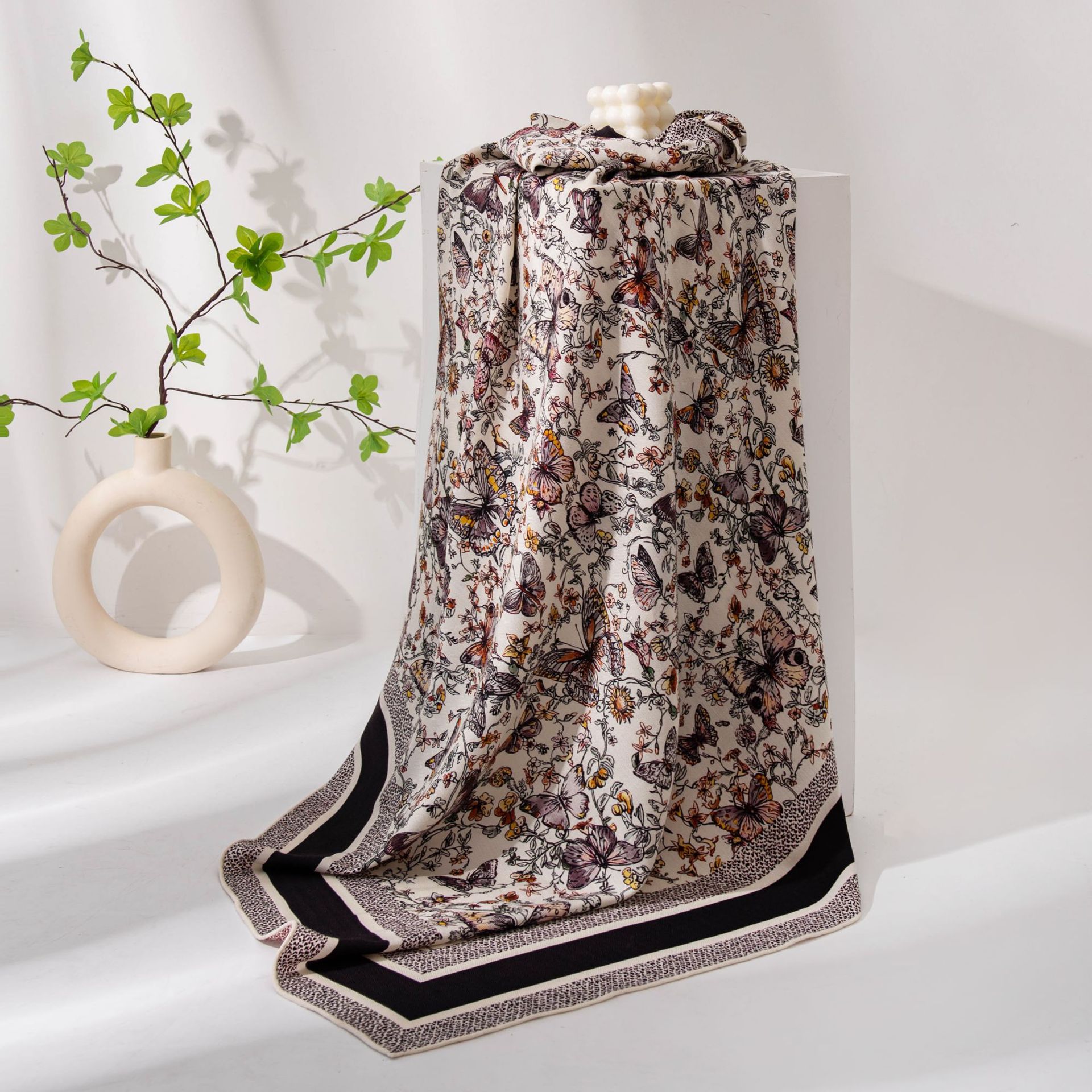 The Reversible Butterfly Print Silk Wool Scarf - Image 4