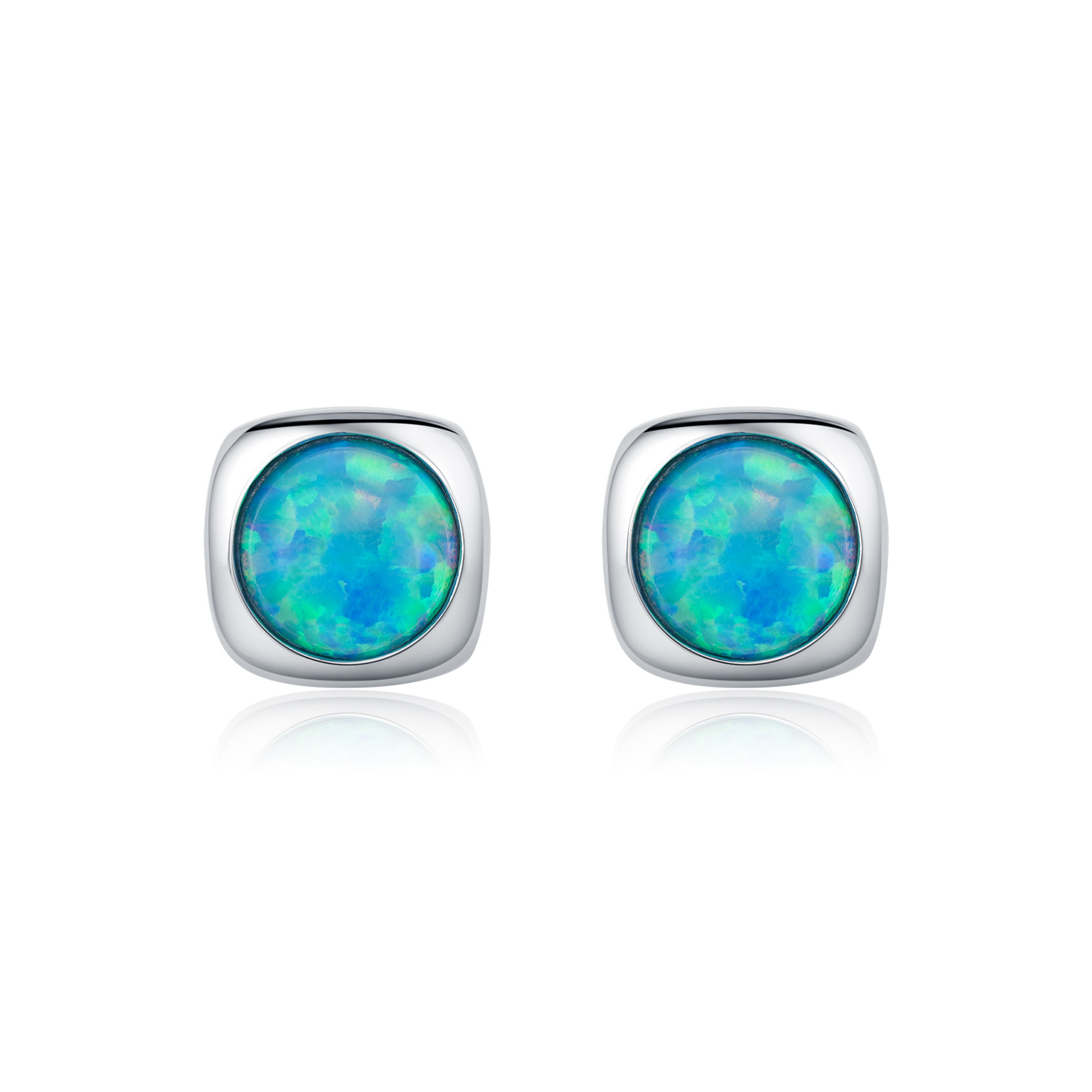 The S925 Silver Ice Cube Stud Earrings with Opal - Image 5