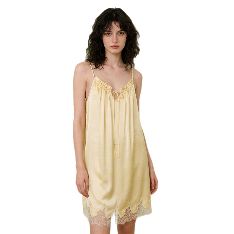 The 100% Mulberry Silk Ruffle Trim Camisole Nightgown - Image 5