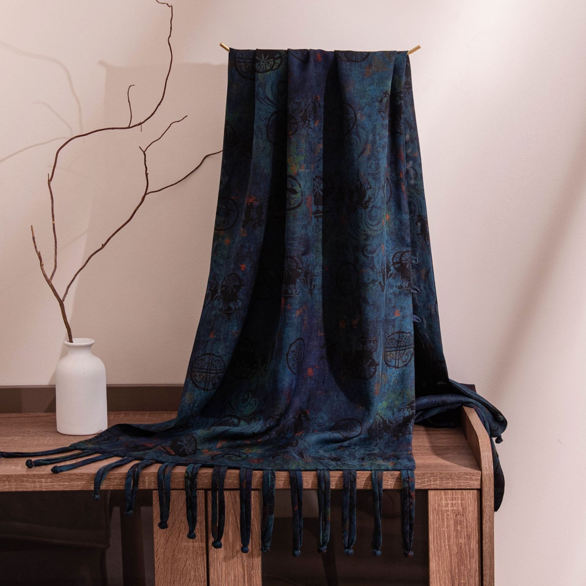The Xiangyun Silk Double-Layer Scarf with Tassels and Frog Buttons - Image 2