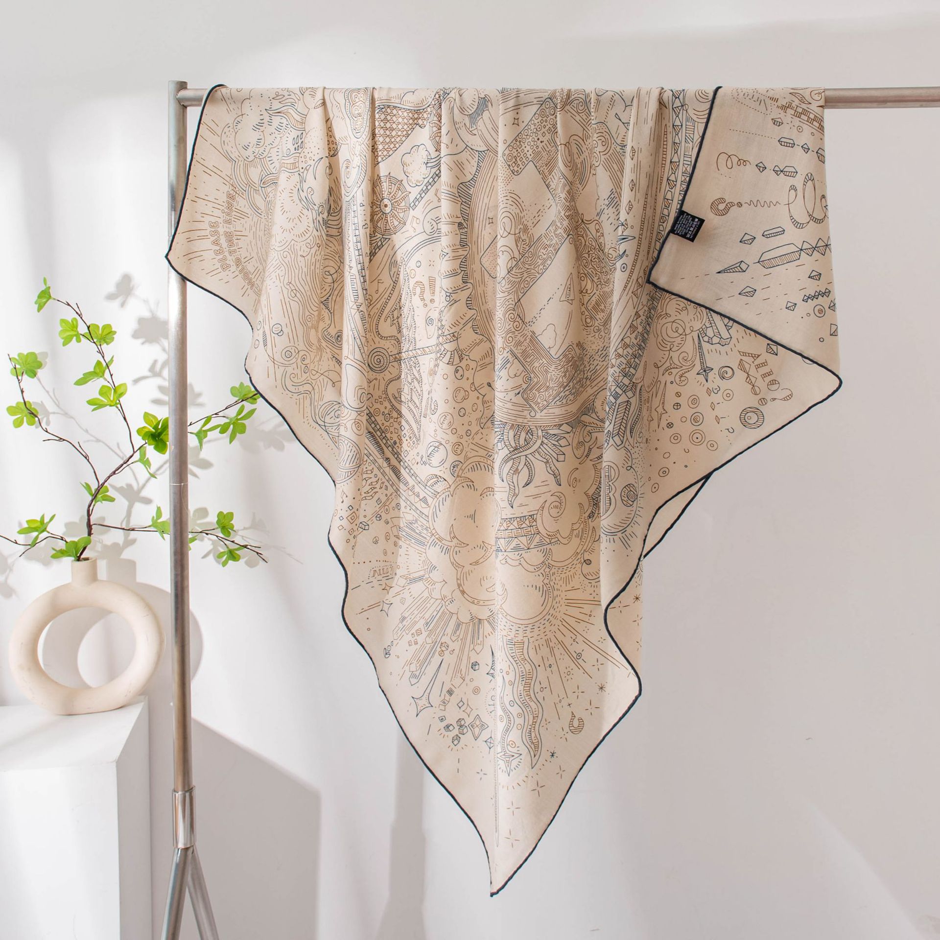 The Retro Blue Print Silk Wool Shawl