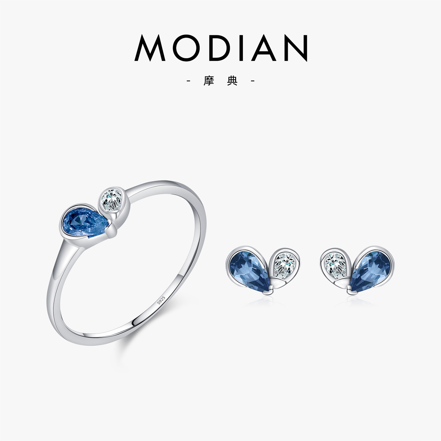 The S925 Sterling Silver Rhinestone Drop Ring and Earring Set