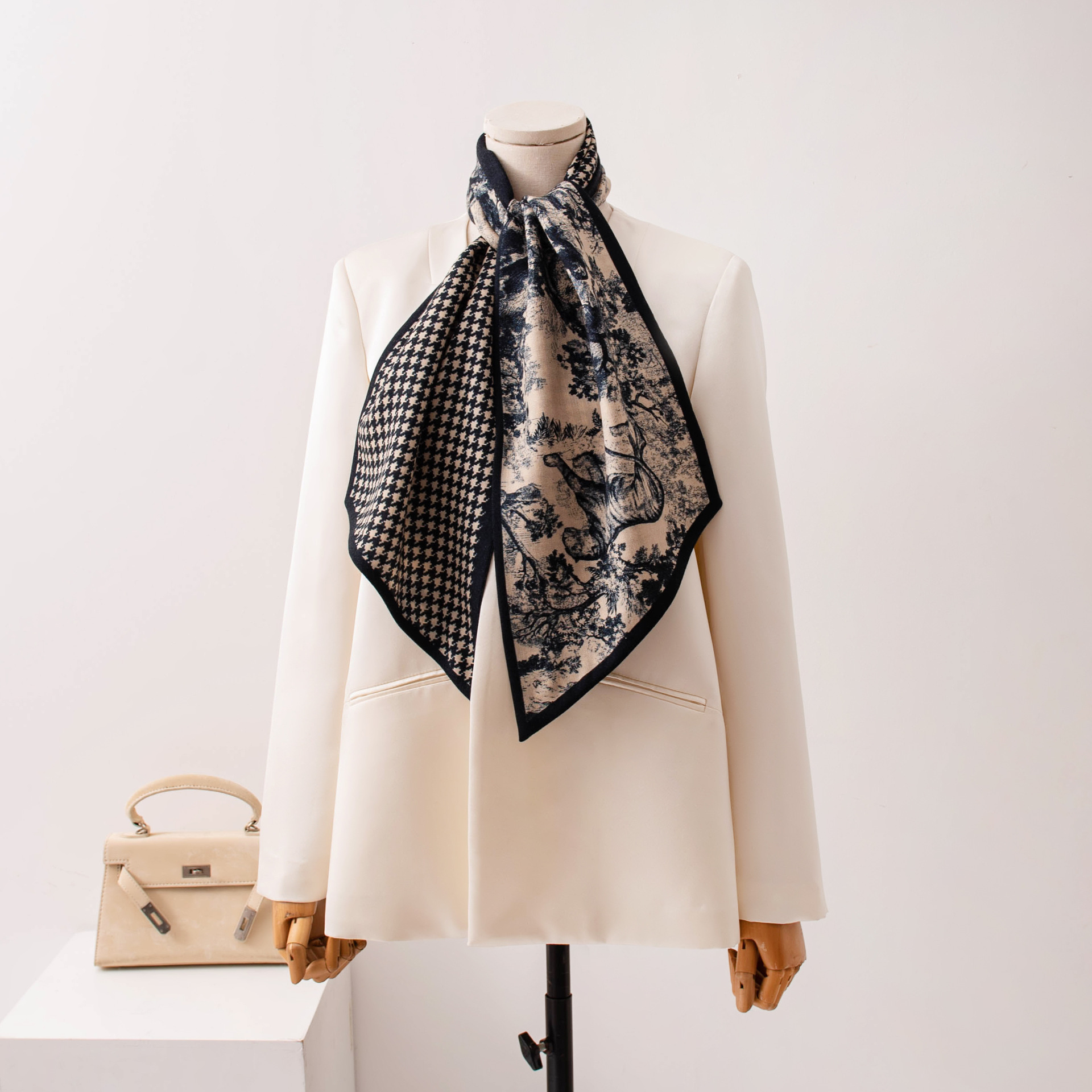 The Houndstooth Print Silk Wool Shawl Wrap - Image 4