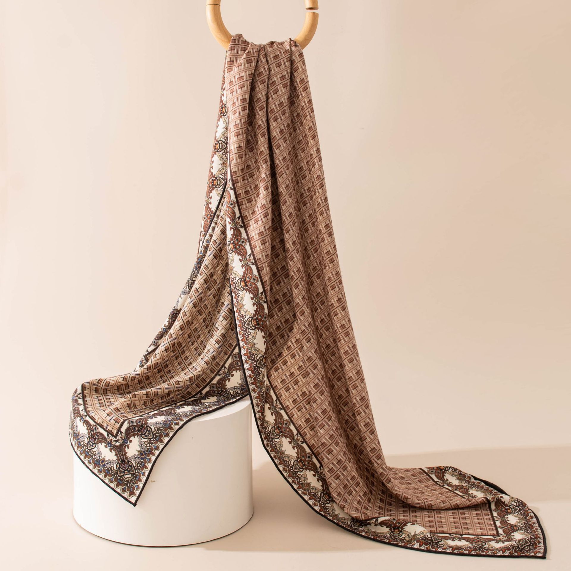 The Double-Sided Silk Wool Plaid Long Shawl - Image 4