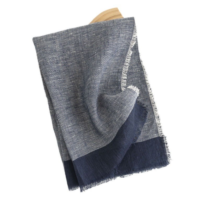 The 100% Linen Denim Blue Fringe Scarf - Image 5