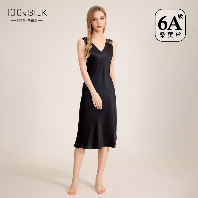 The 100% Mulberry Silk Sleeveless Midi Nightgown
