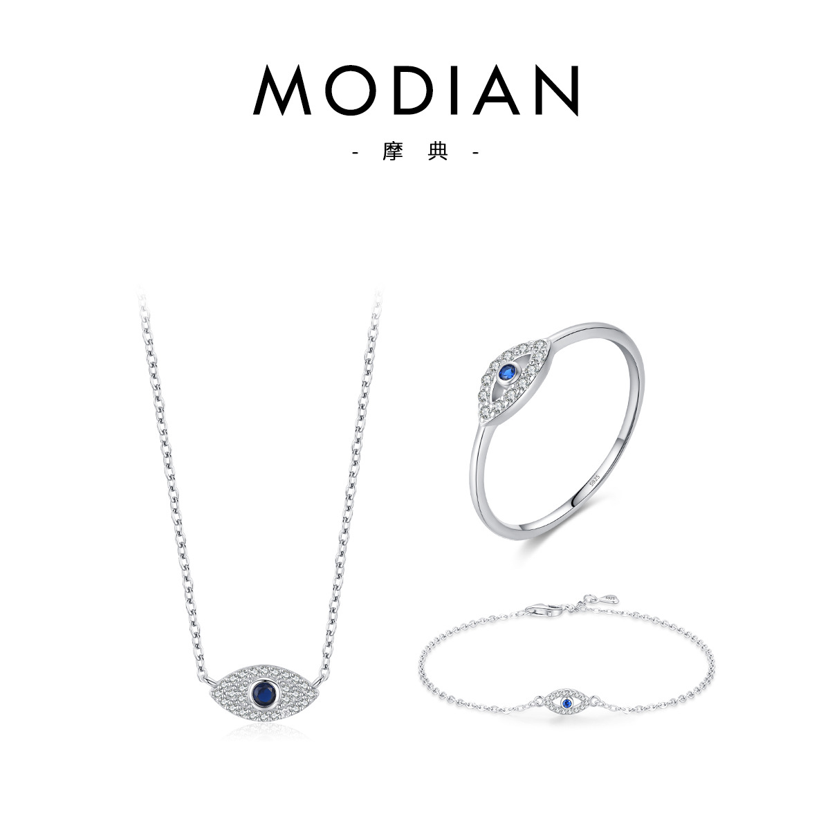 The Sterling Silver Evil Eye Ring and Bracelet Set - Image 5