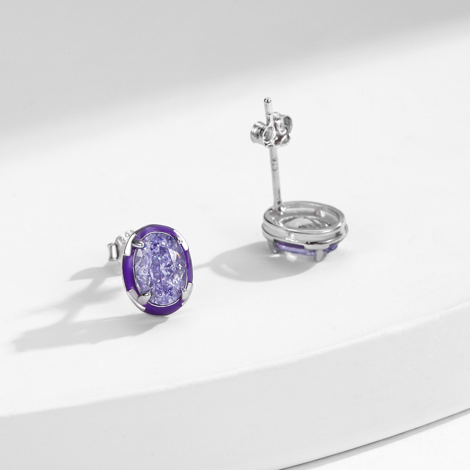 The Lavender Ice Egg-Shaped S925 Sterling Silver Stud Earrings - Image 4