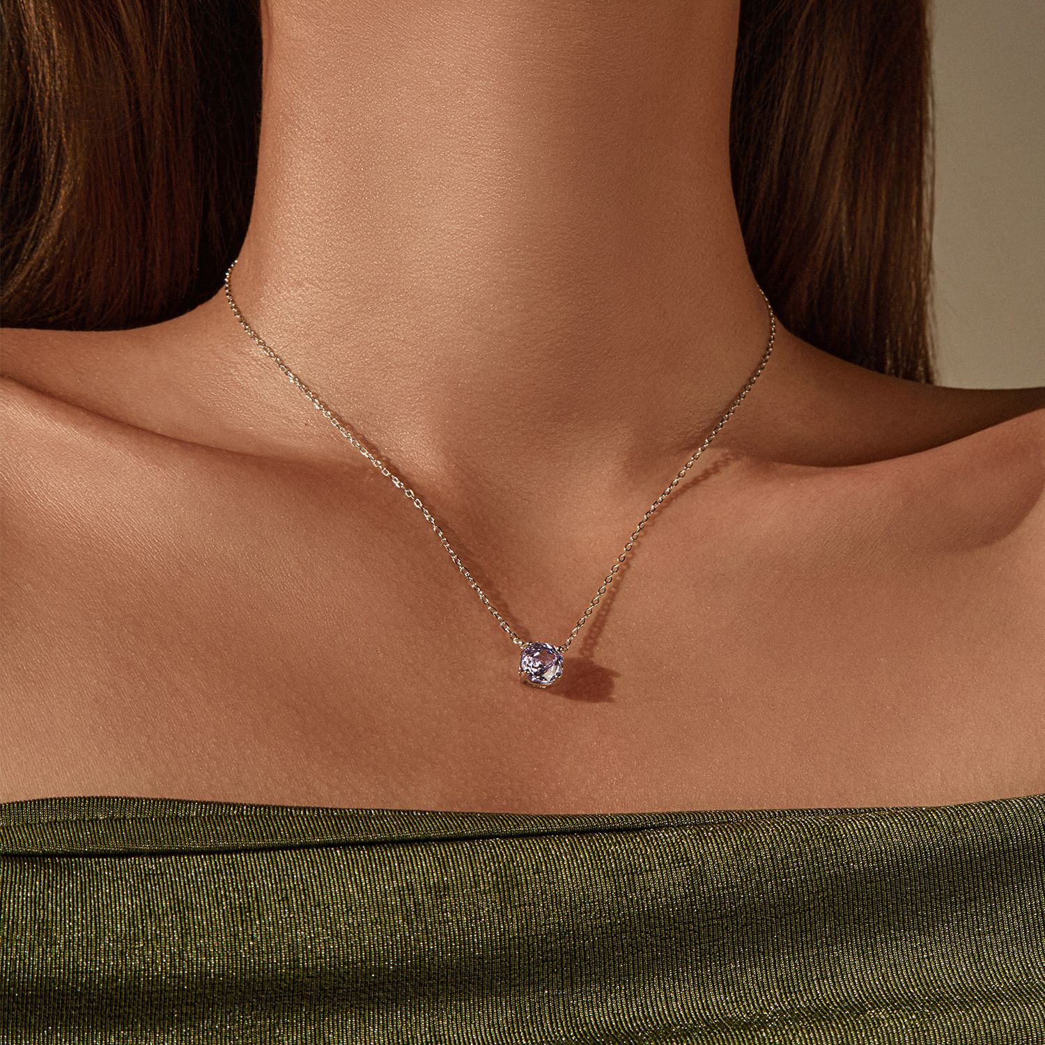 The S925 Sterling Silver Lavender Rose Cut Diamond Collarbone Chain - Image 2