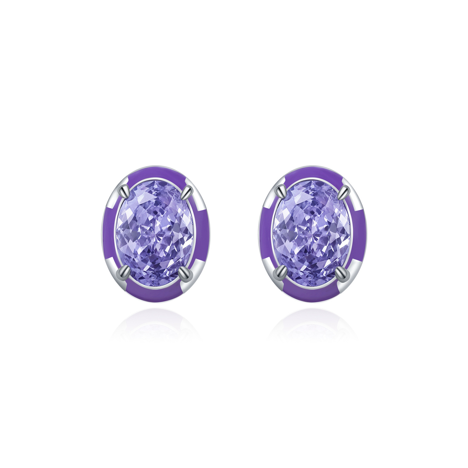 The Lavender Ice Egg-Shaped S925 Sterling Silver Stud Earrings - Image 5