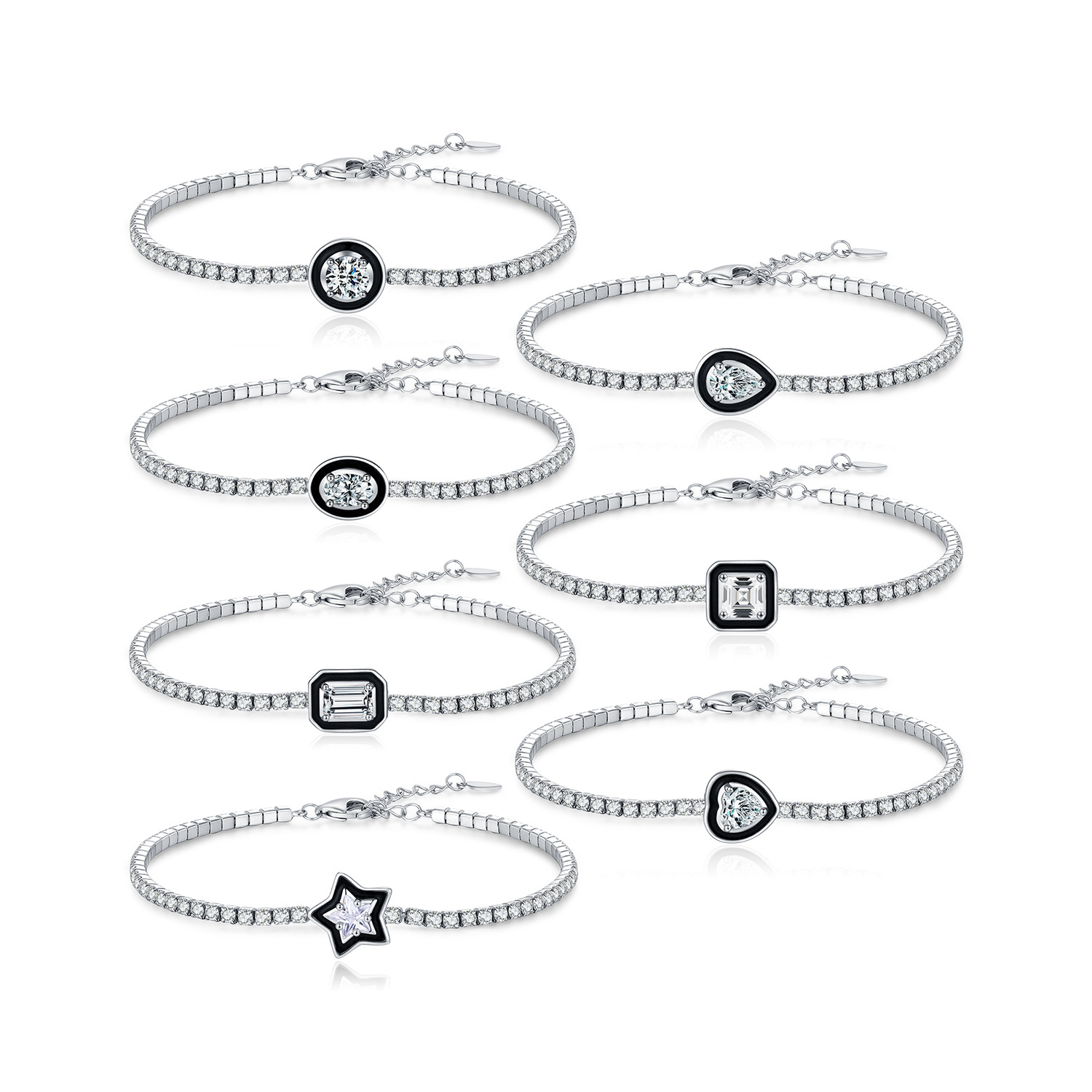 The S925 Sterling Silver Black Enamel Geometric Tennis Bracelet - Image 5