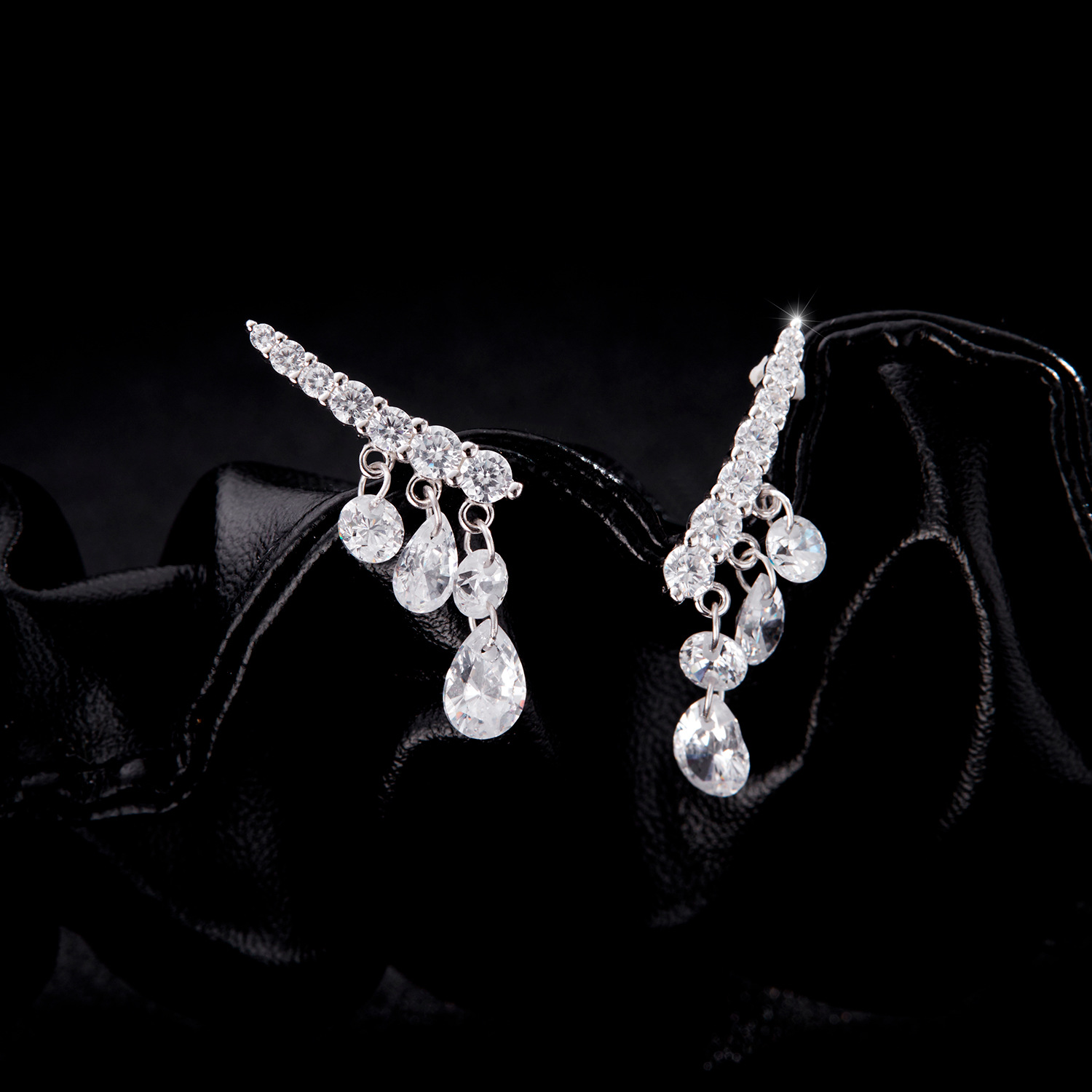 The S925 Sterling Silver Drop Earrings with Diamond Accents - Image 4