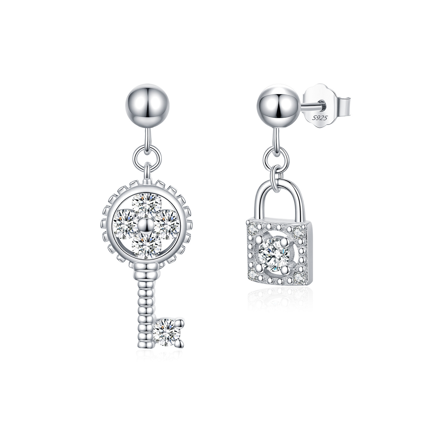 The Moissanite S925 Sterling Silver Asymmetric Key Lock Earrings - Image 5