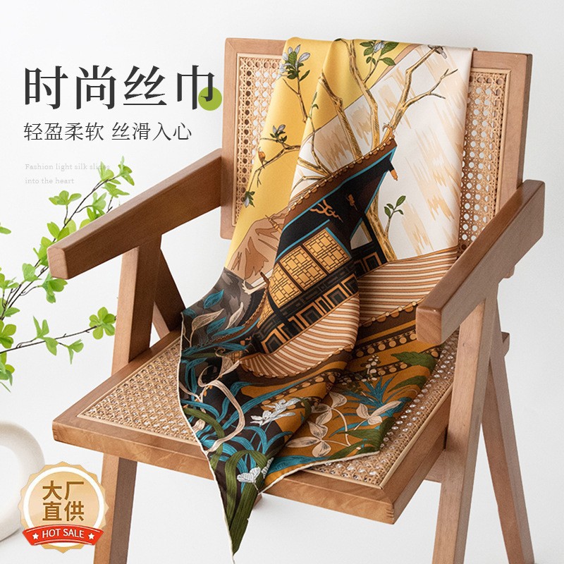 The Mulberry Silk Square Scarf with Chinese Print