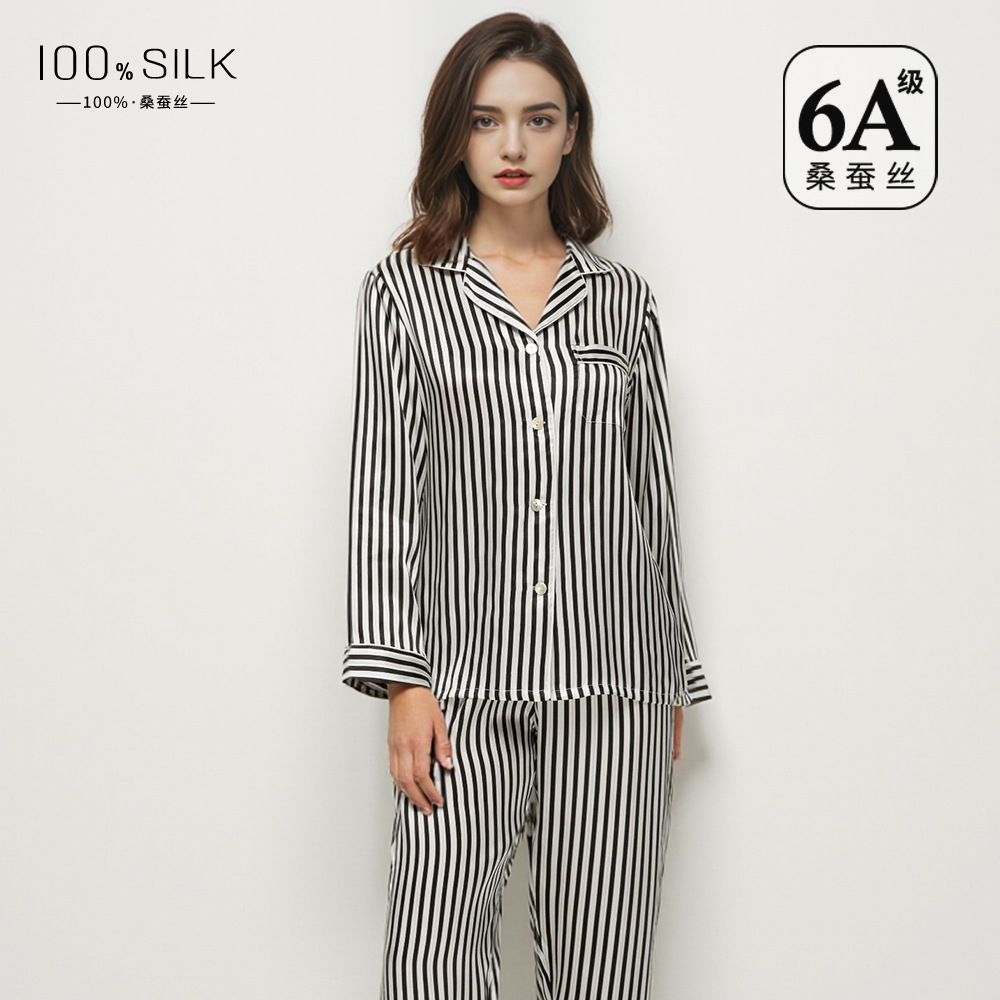 The 19 Momme Striped 100% Mulberry Silk Pajama Set - Image 4