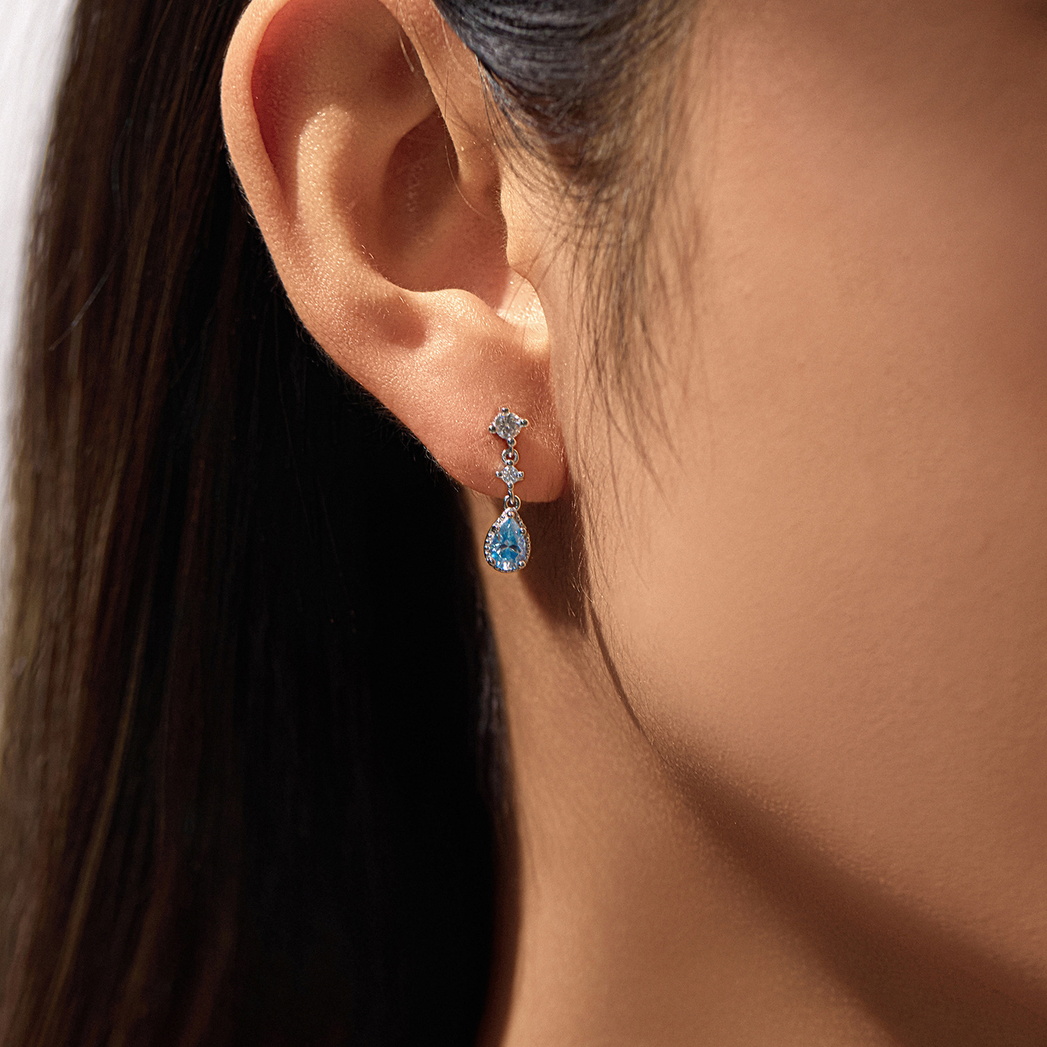 The 50-Point Moissanite Light Sea Blue Drop Earrings in Sterling Silver - Image 2