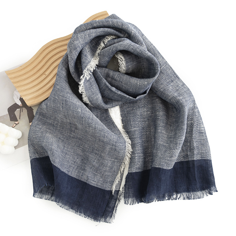 The 100% Linen Denim Blue Fringe Scarf