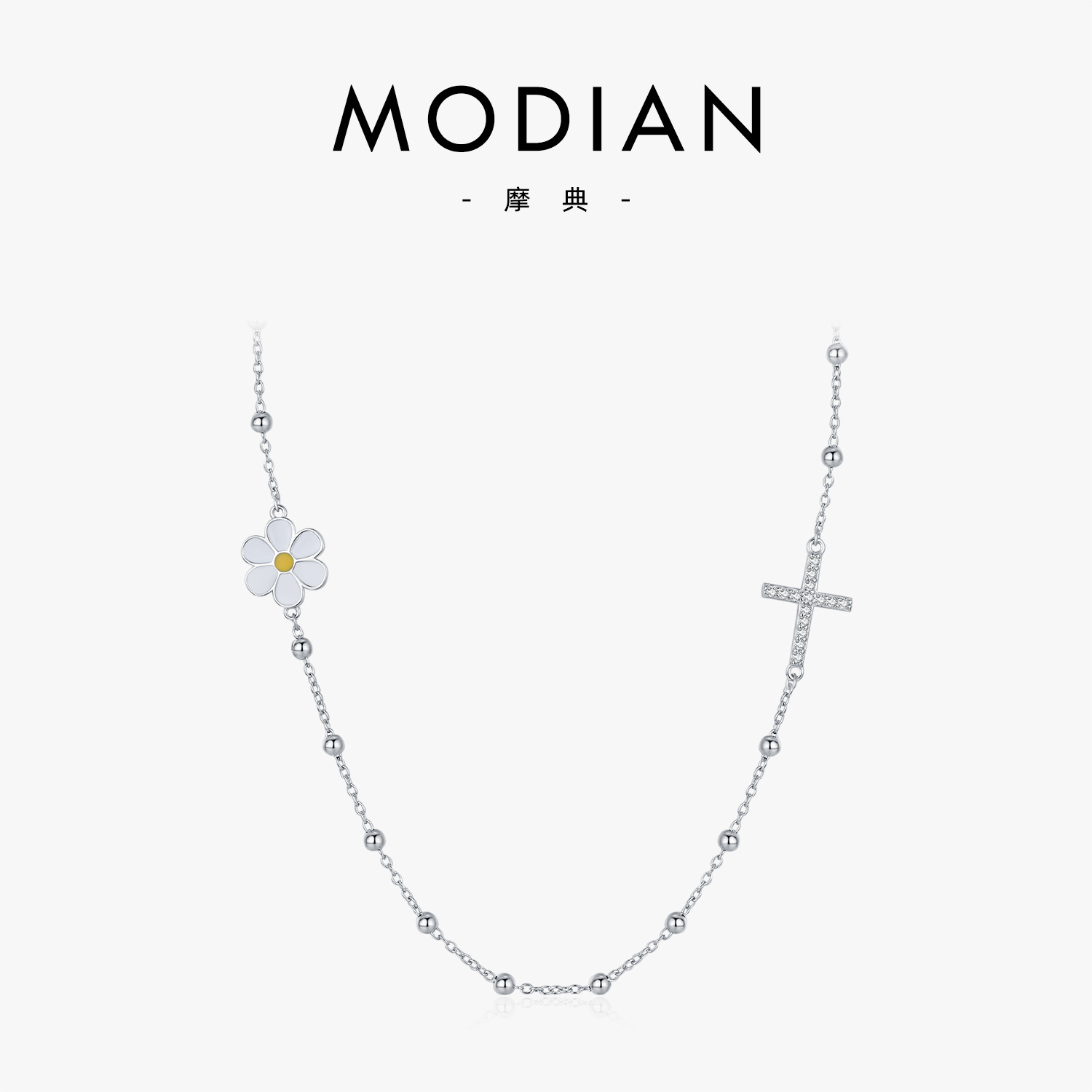 The S925 Silver Daisy Cross Choker Necklace