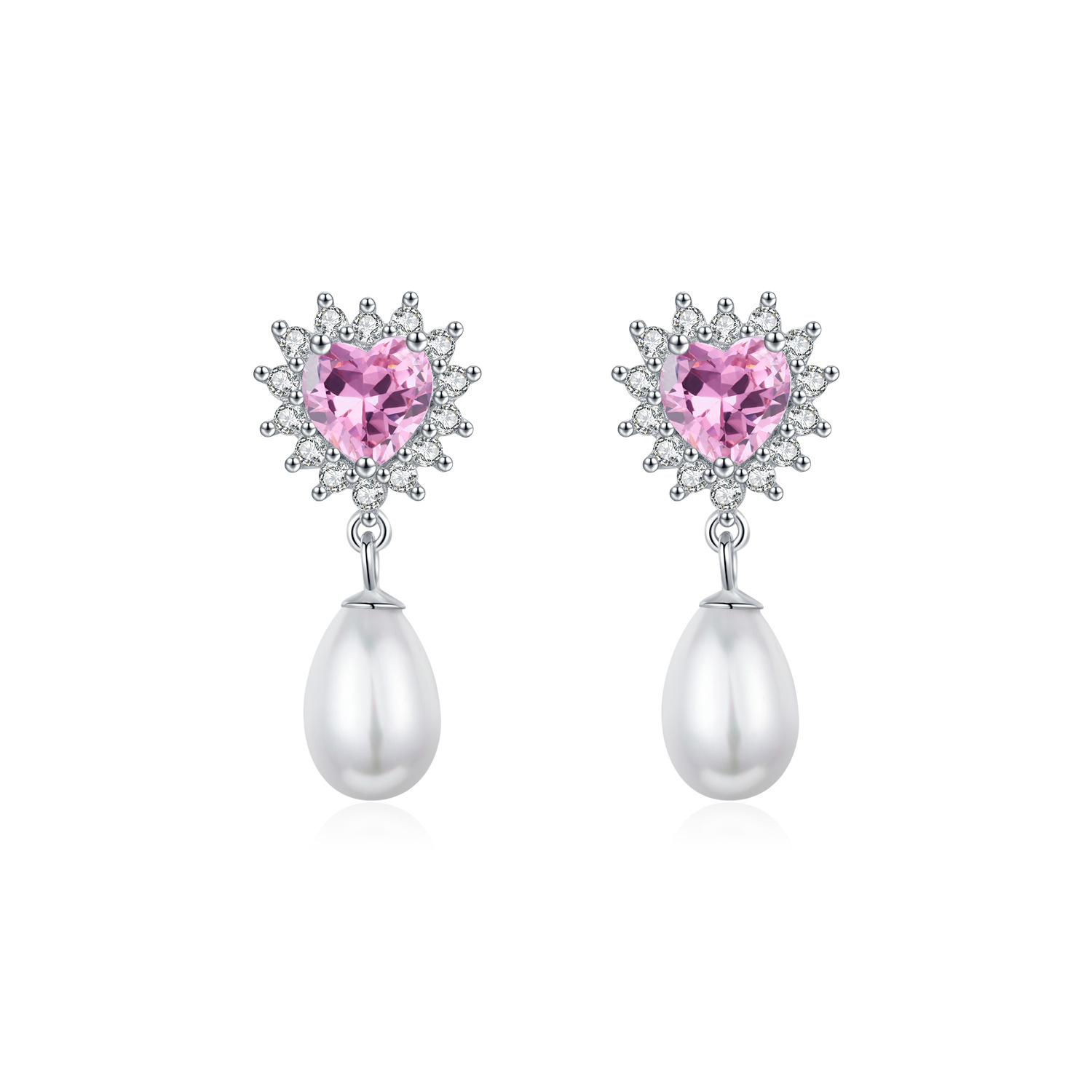 The S925 Sterling Silver Pearl Drop Earrings with Rhinestone Heart Hoop - Image 5