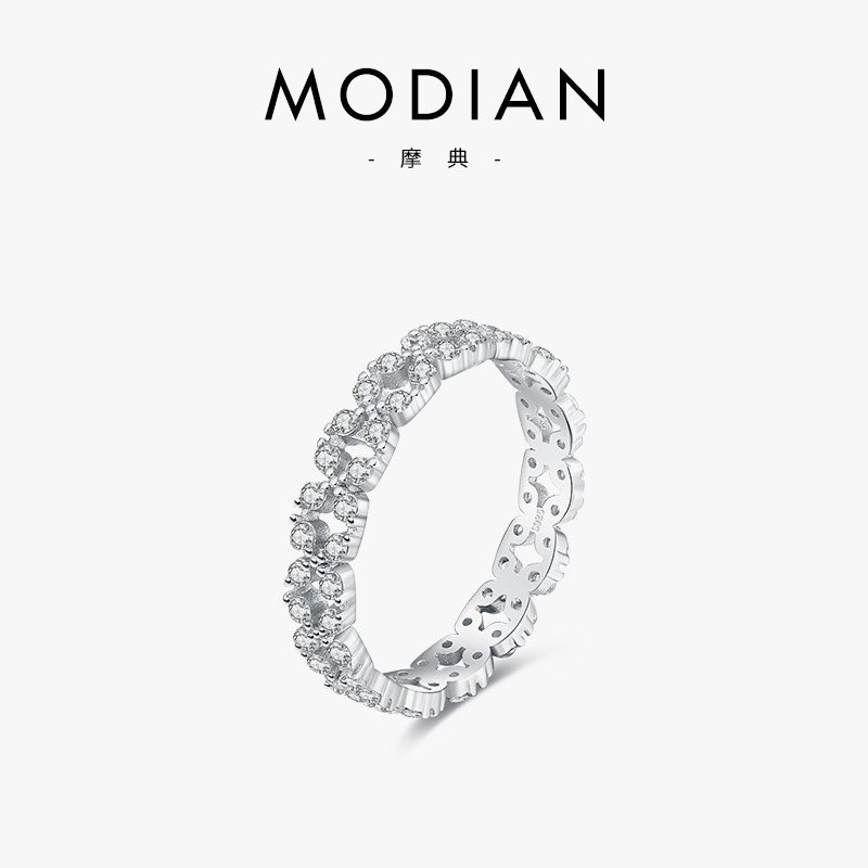 The S925 Sterling Silver Geometric Full Diamond Ring