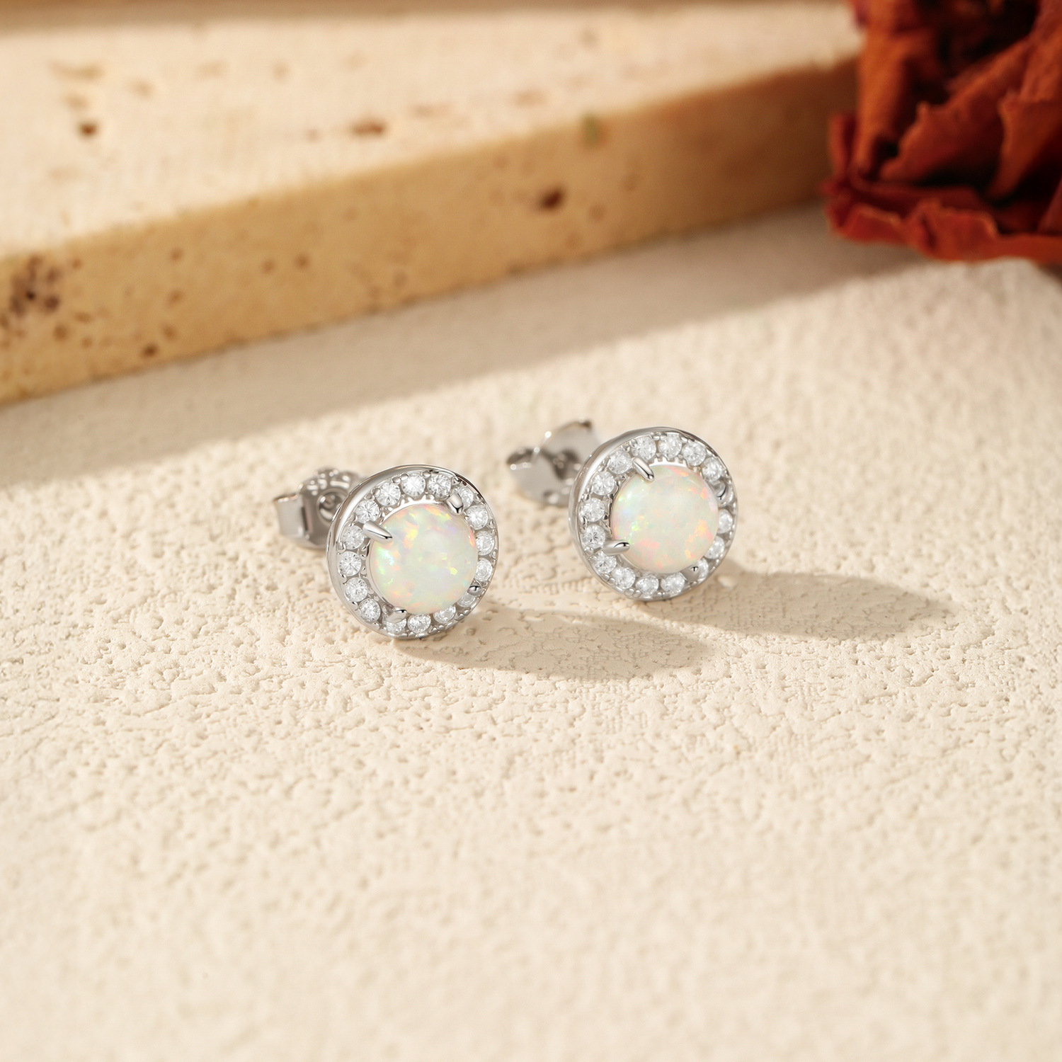 The Minimalist Synthetic Opal Earrings in S925 Sterling Silver - Image 3