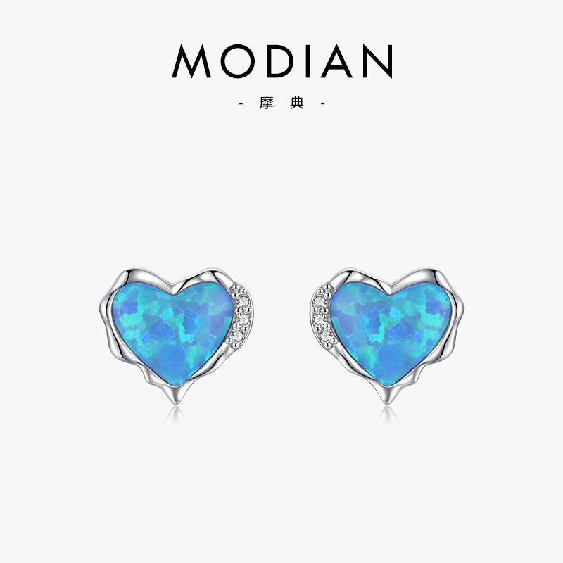 The Heart Opal Earrings in S925 Sterling Silver