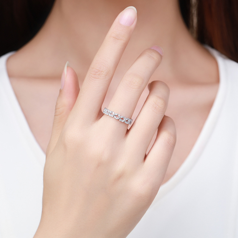 The S925 Sterling Silver Geometric Full Diamond Ring - Image 2