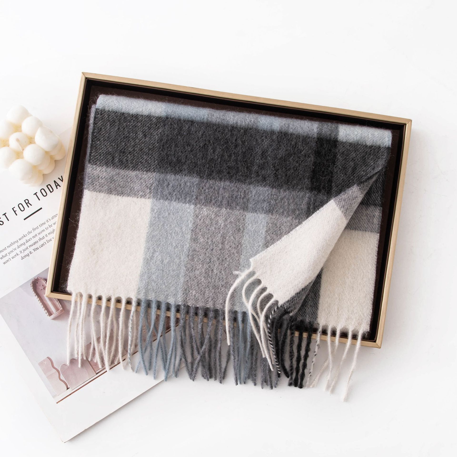 The Blue Plaid Cashmere Scarf Wrap