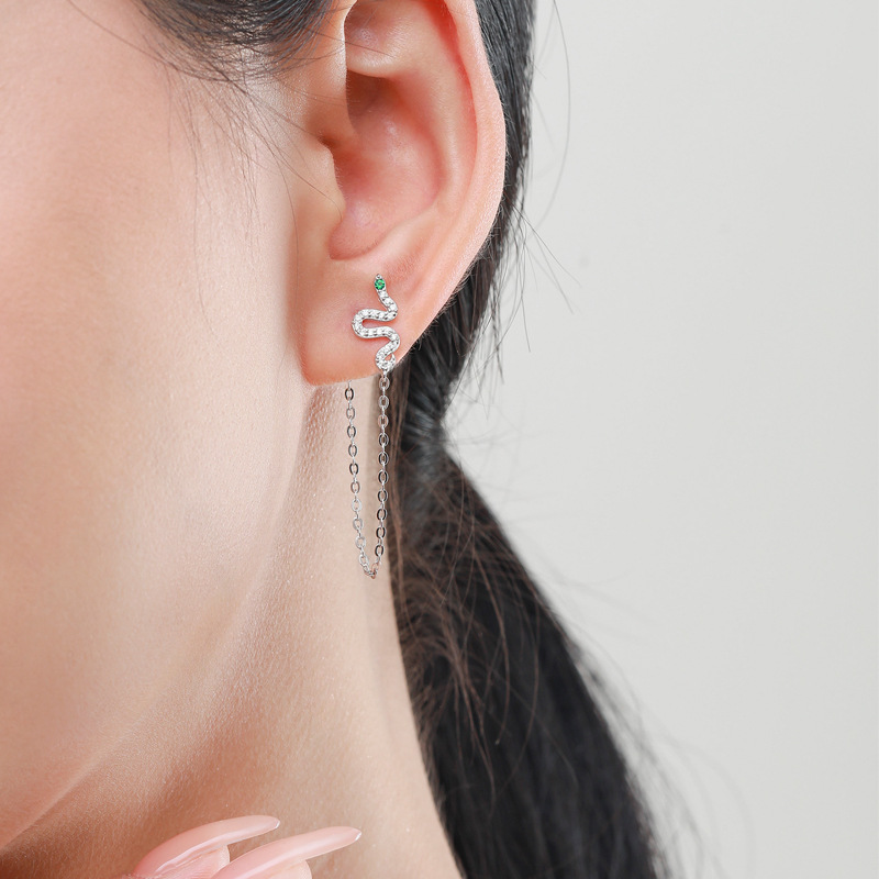 The S925 Silver Tassel Snake Earrings - Image 2