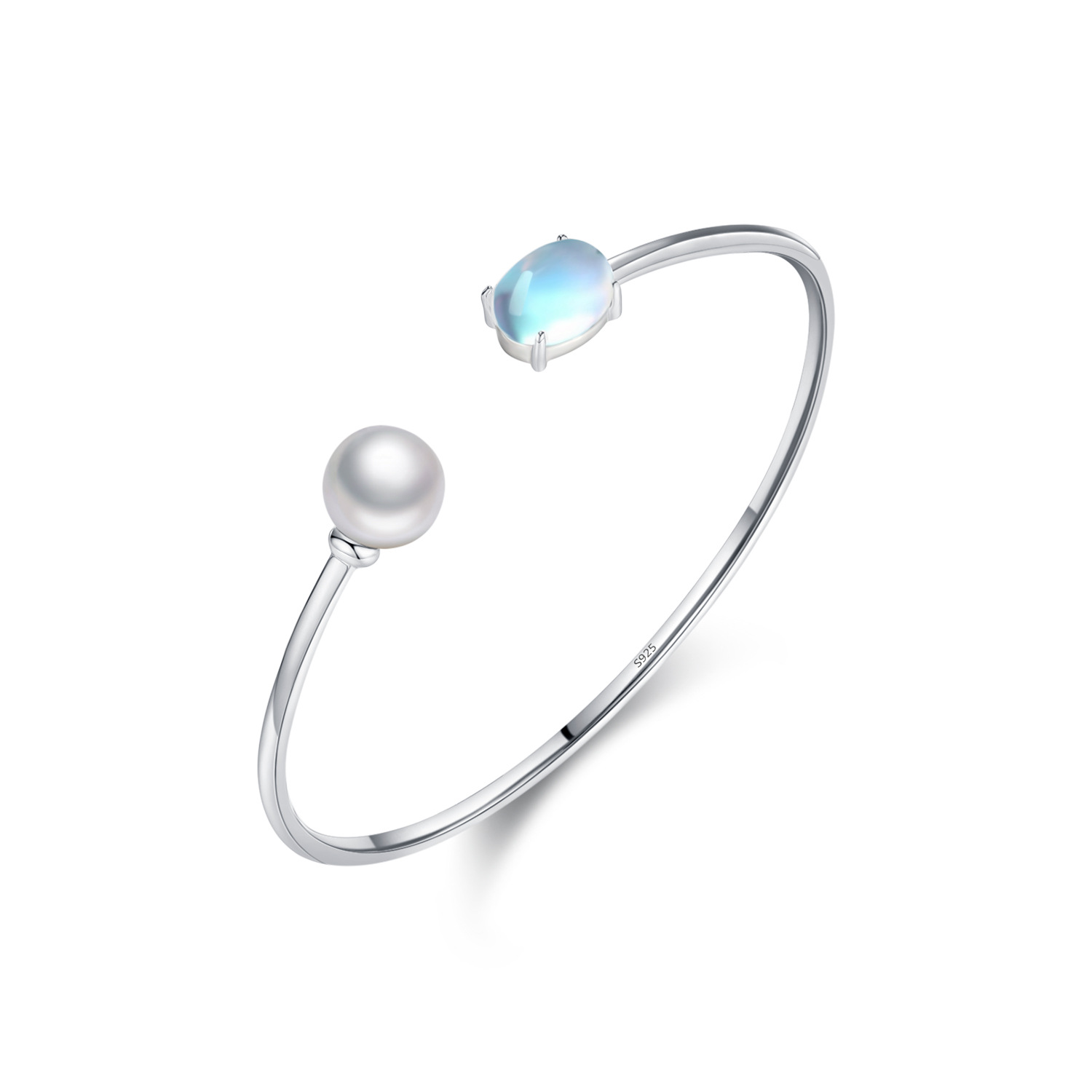 The S925 Sterling Silver Swarovski Crystal Pearl Open Bangle - Image 5