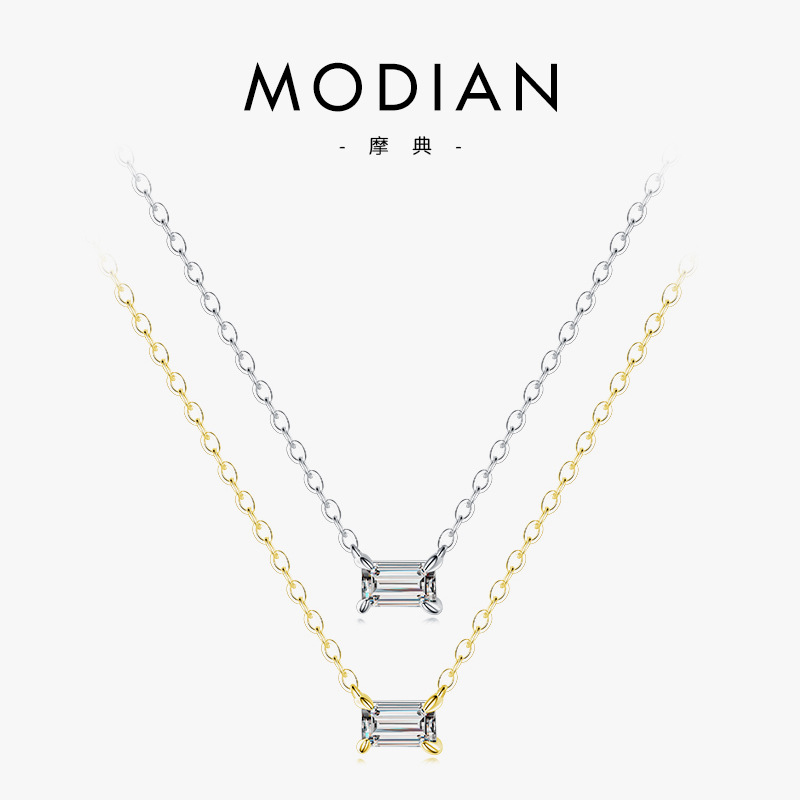 The S925 Sterling Silver Rectangle Zircon Necklace