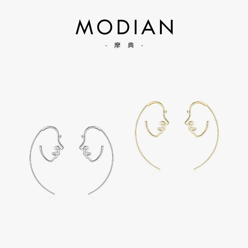 The S925 Sterling Silver Abstract Line Face Earrings