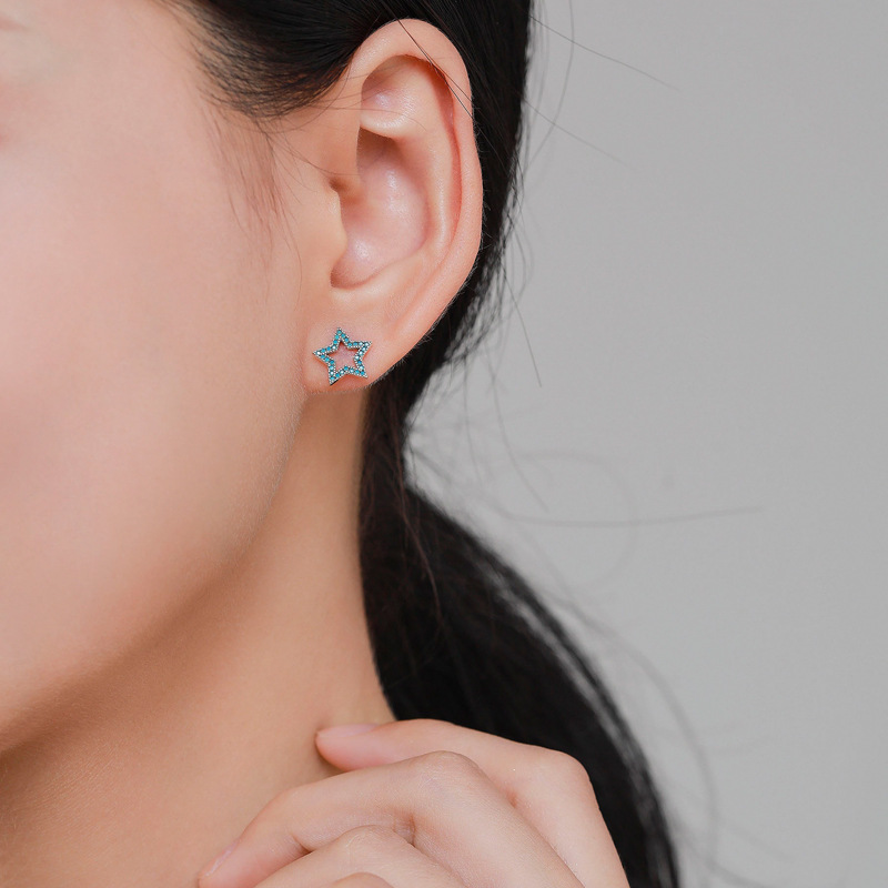 The S925 Sterling Silver Small Star Turquoise Earrings - Image 2