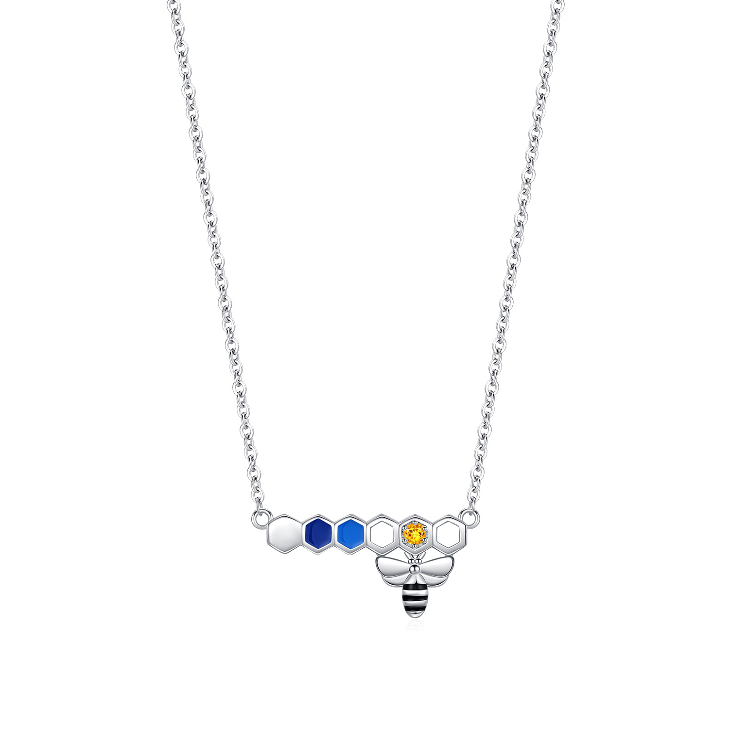 The S925 Silver Rainbow Rhinestone Bee Pendant Necklace - Image 5