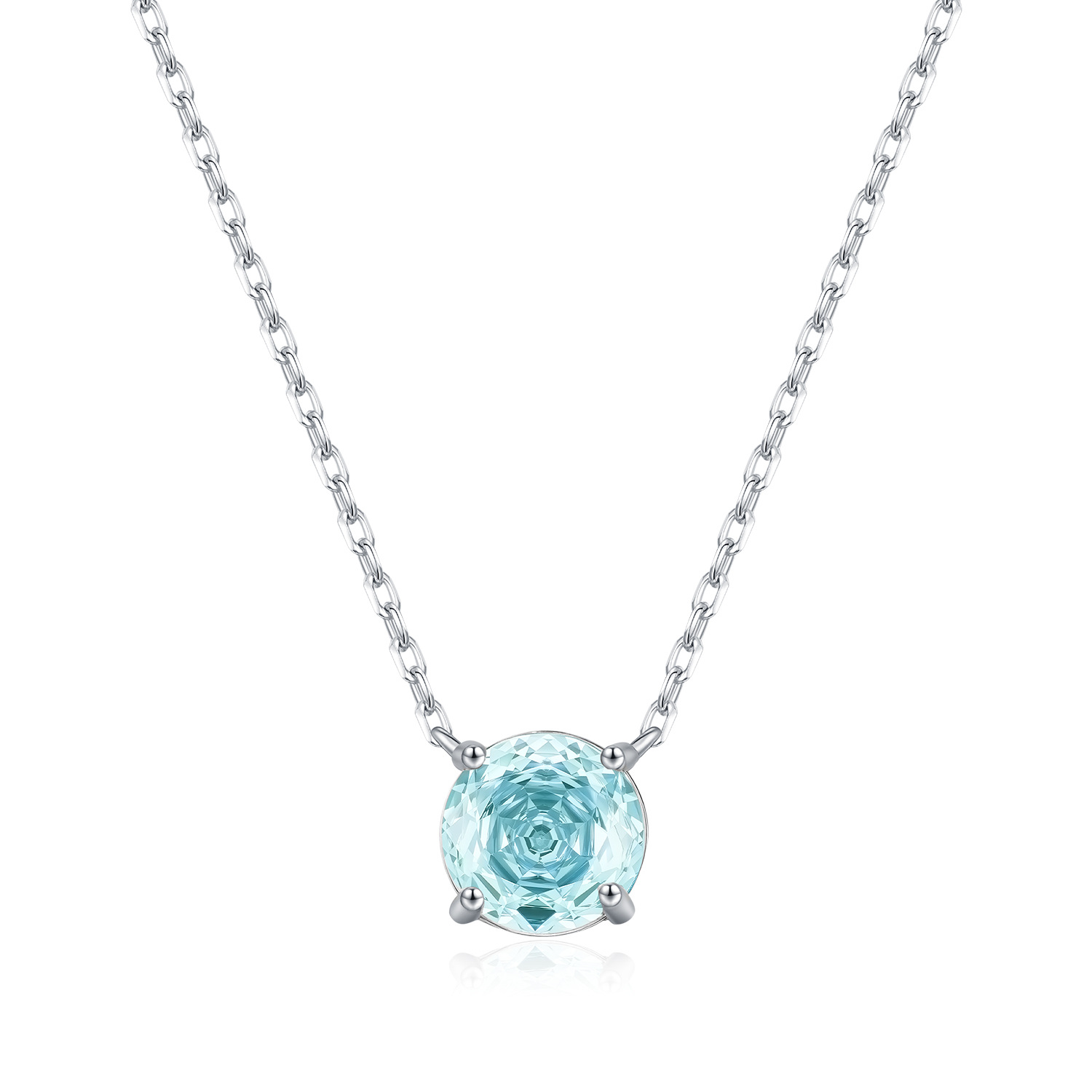 The S925 Silver Light Sea Blue Rose Cut Diamond Pendant Necklace - Image 5