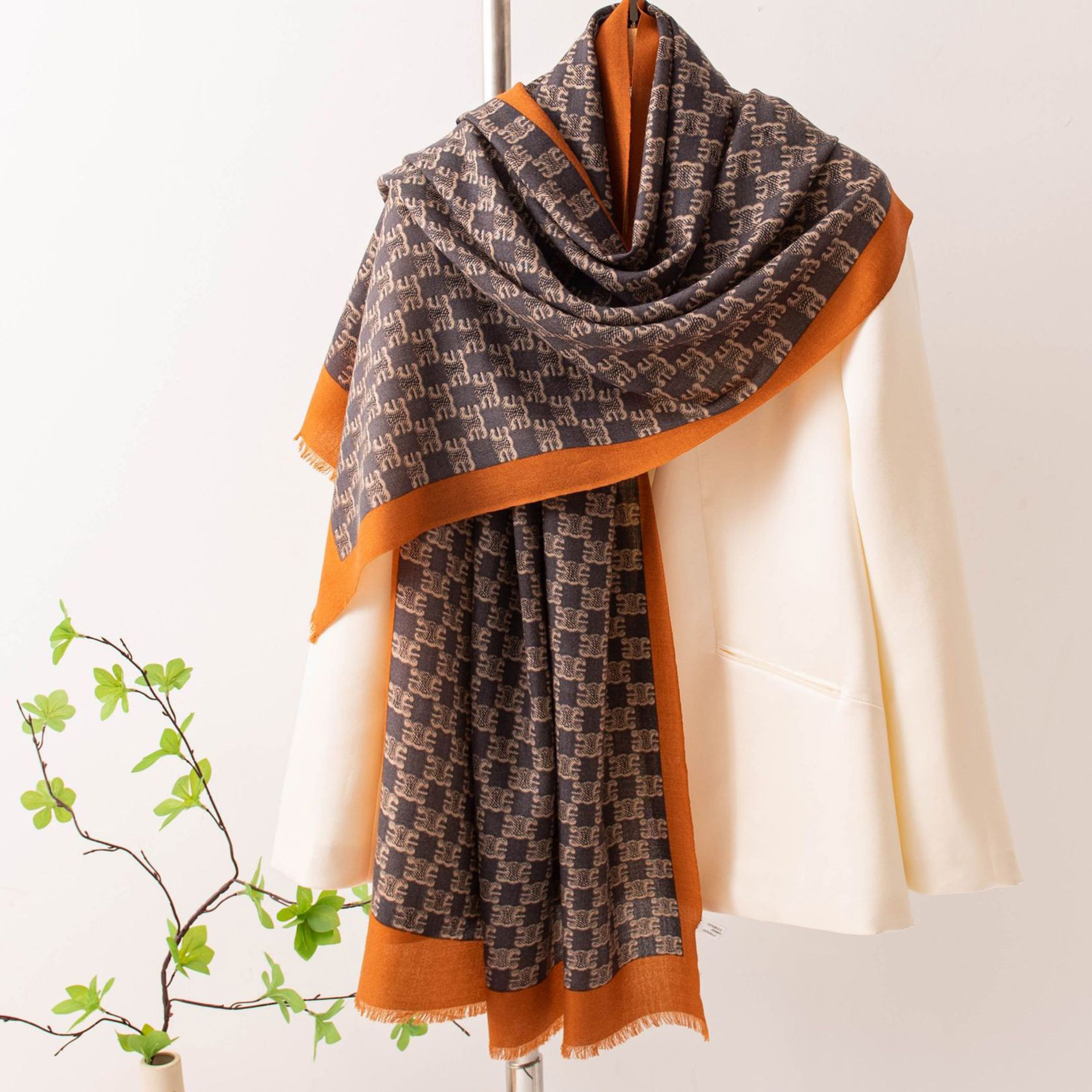 The Printed Wool Long Wrap Scarf - Image 3