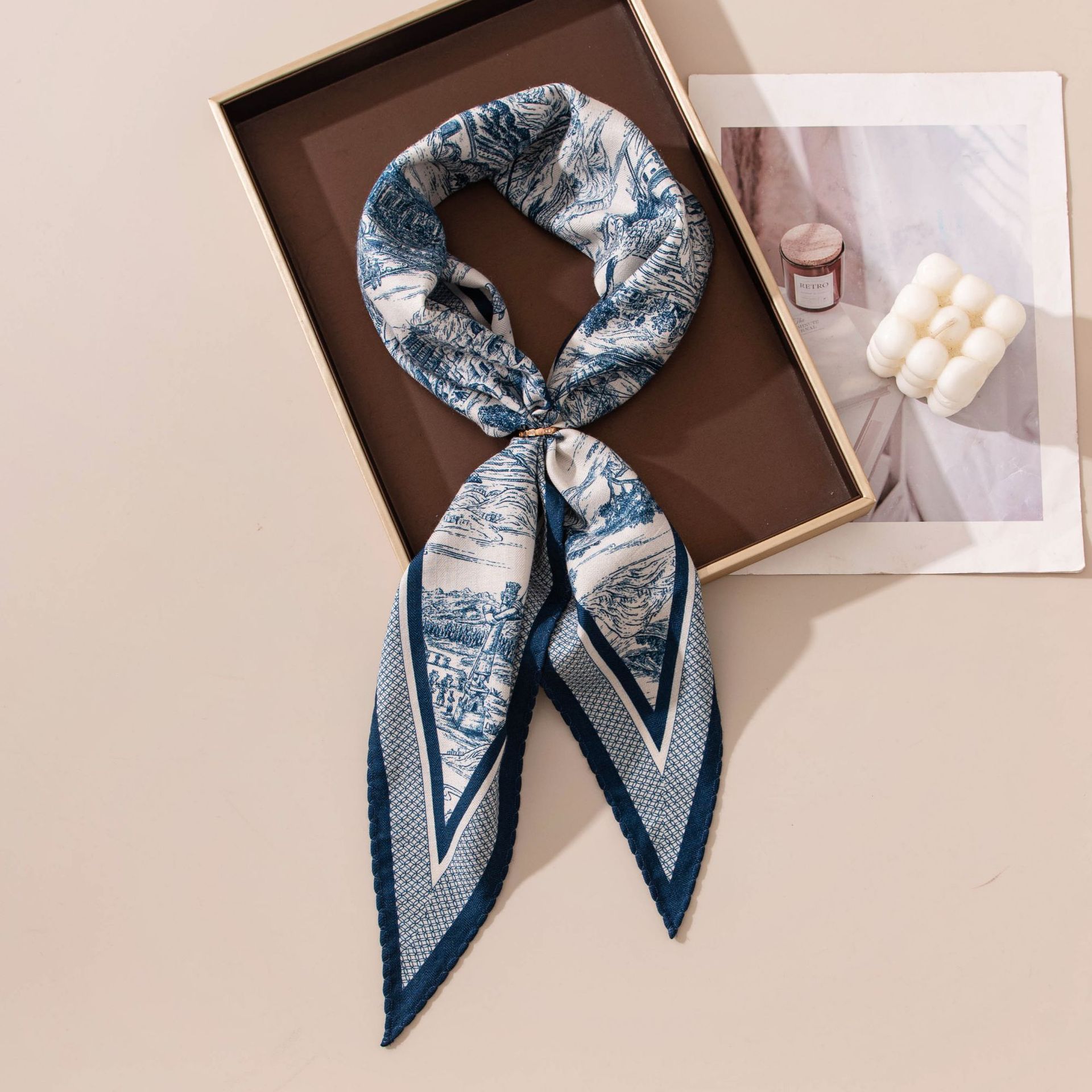 The Blue Silk Wool Scarf with Lace