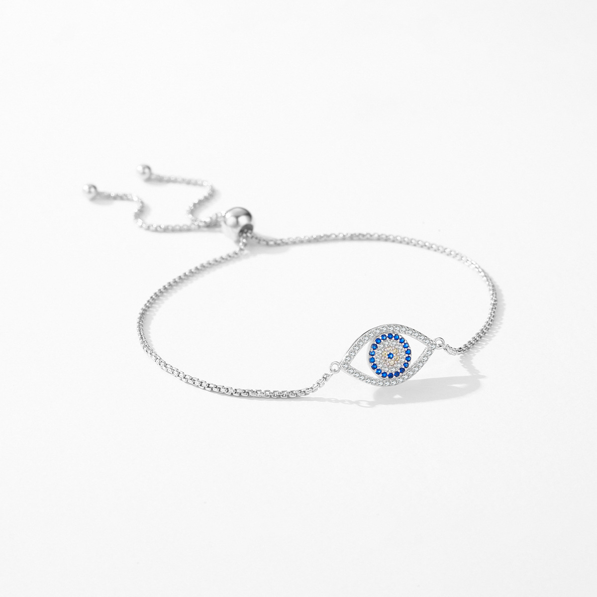 The Sterling Silver Evil Eye Bracelet with Adjustable Clasp - Image 4
