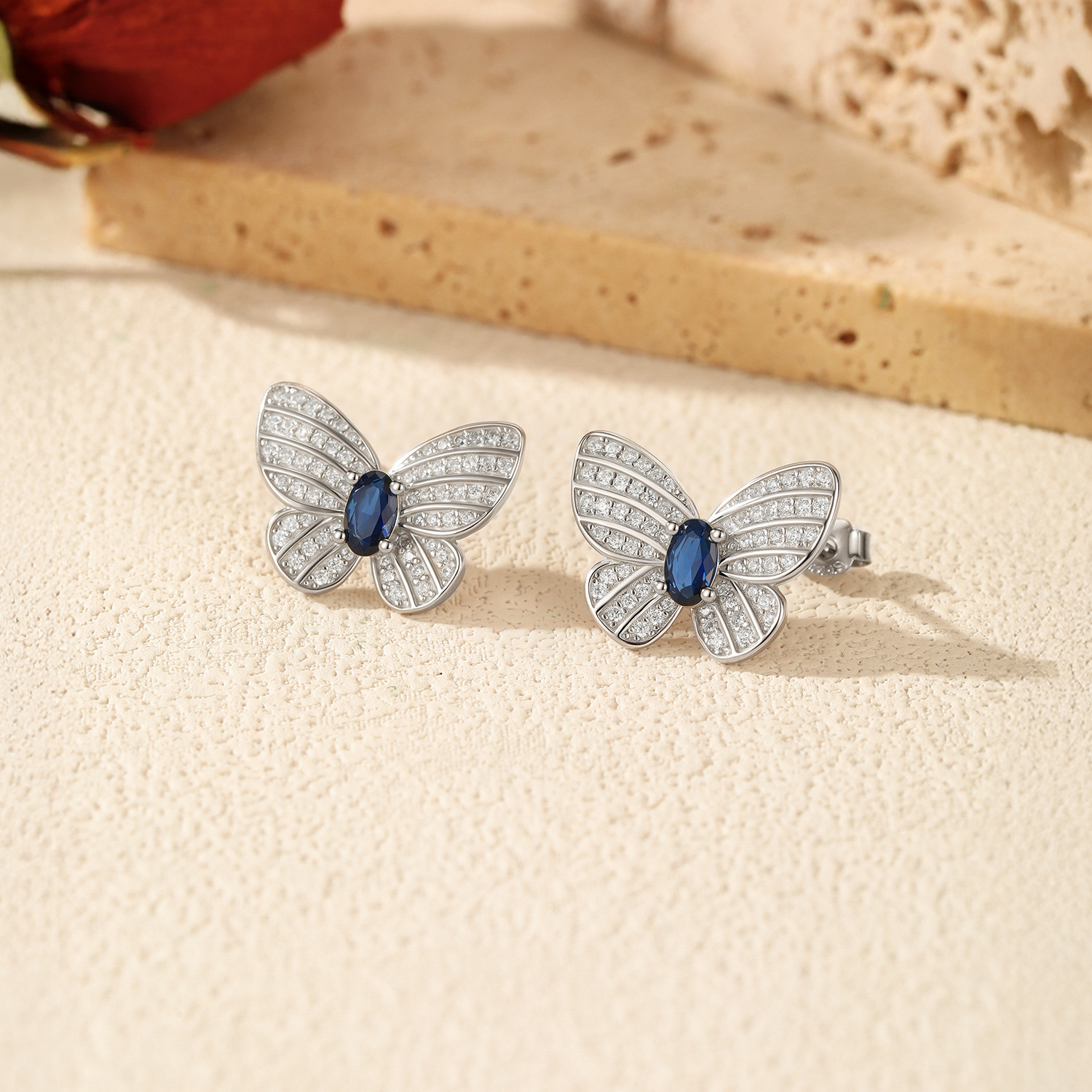 The S925 Sterling Silver Royal Blue Butterfly Earrings - Image 4
